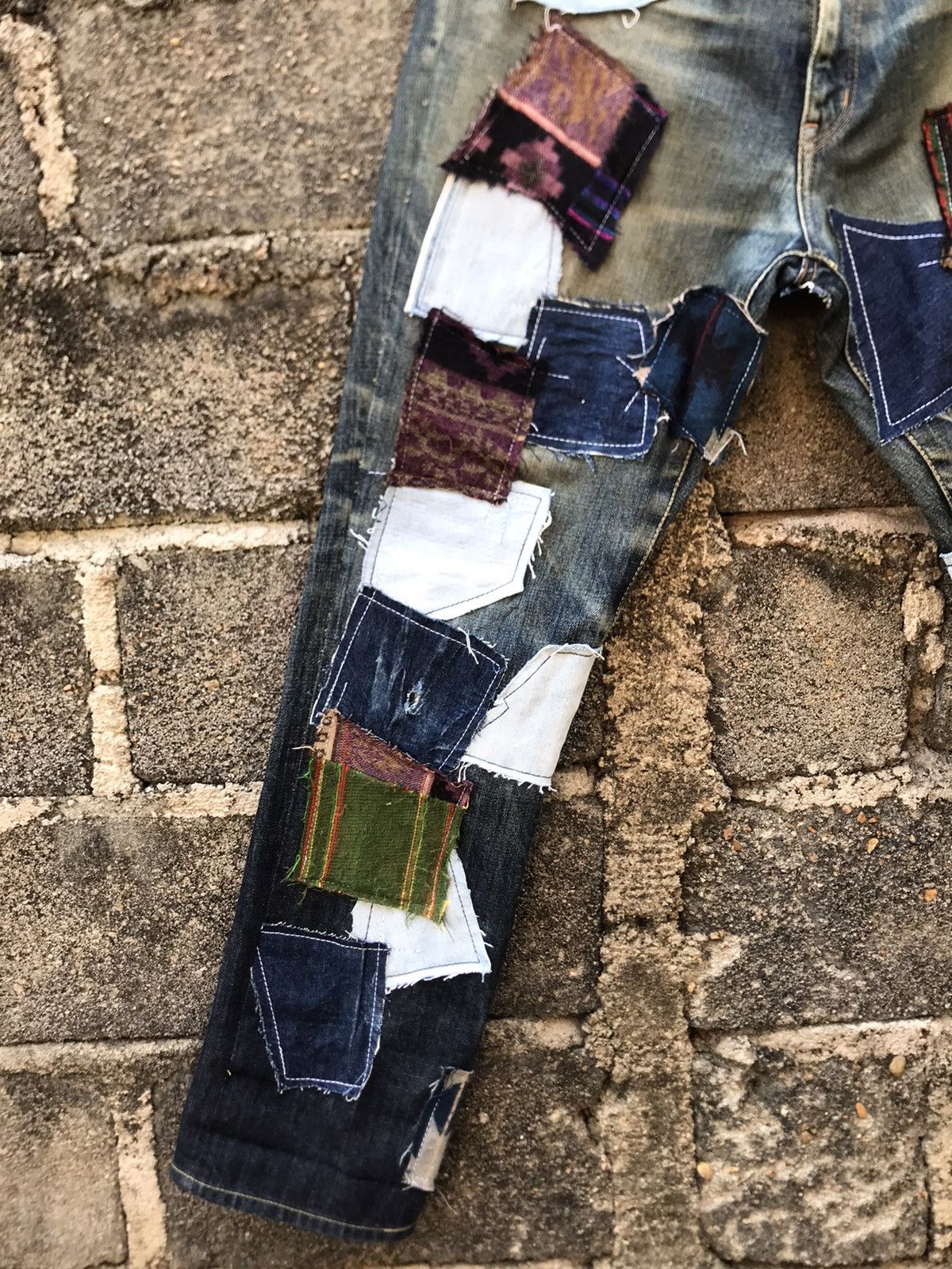 FDMTL ⚡️Japanese Brand Scanner Fundamental Crazy Patchwork Denim Size US 35 - 5 Thumbnail