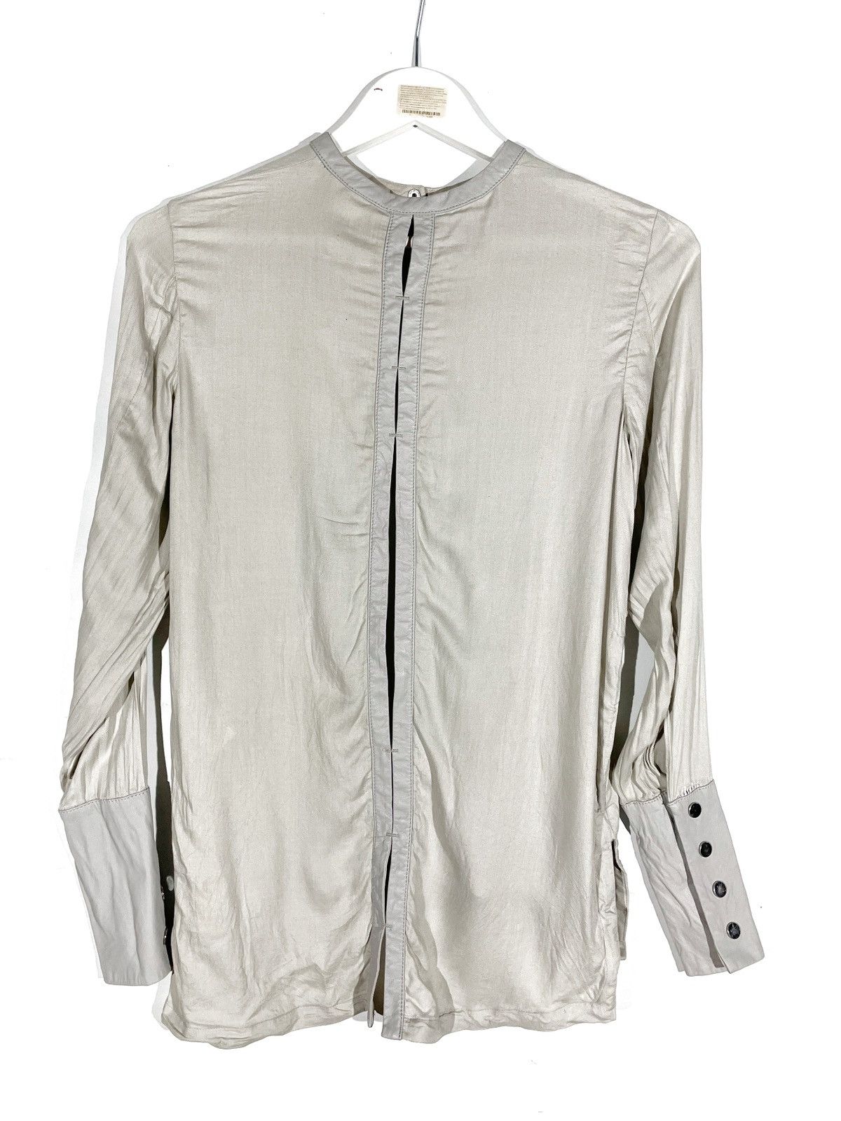 Designer × Helmut Lang Helmut Lang Leather-Trim Long Sleeve Gray Viscose Size S Size S / US 4 / IT 40 - 9 Thumbnail