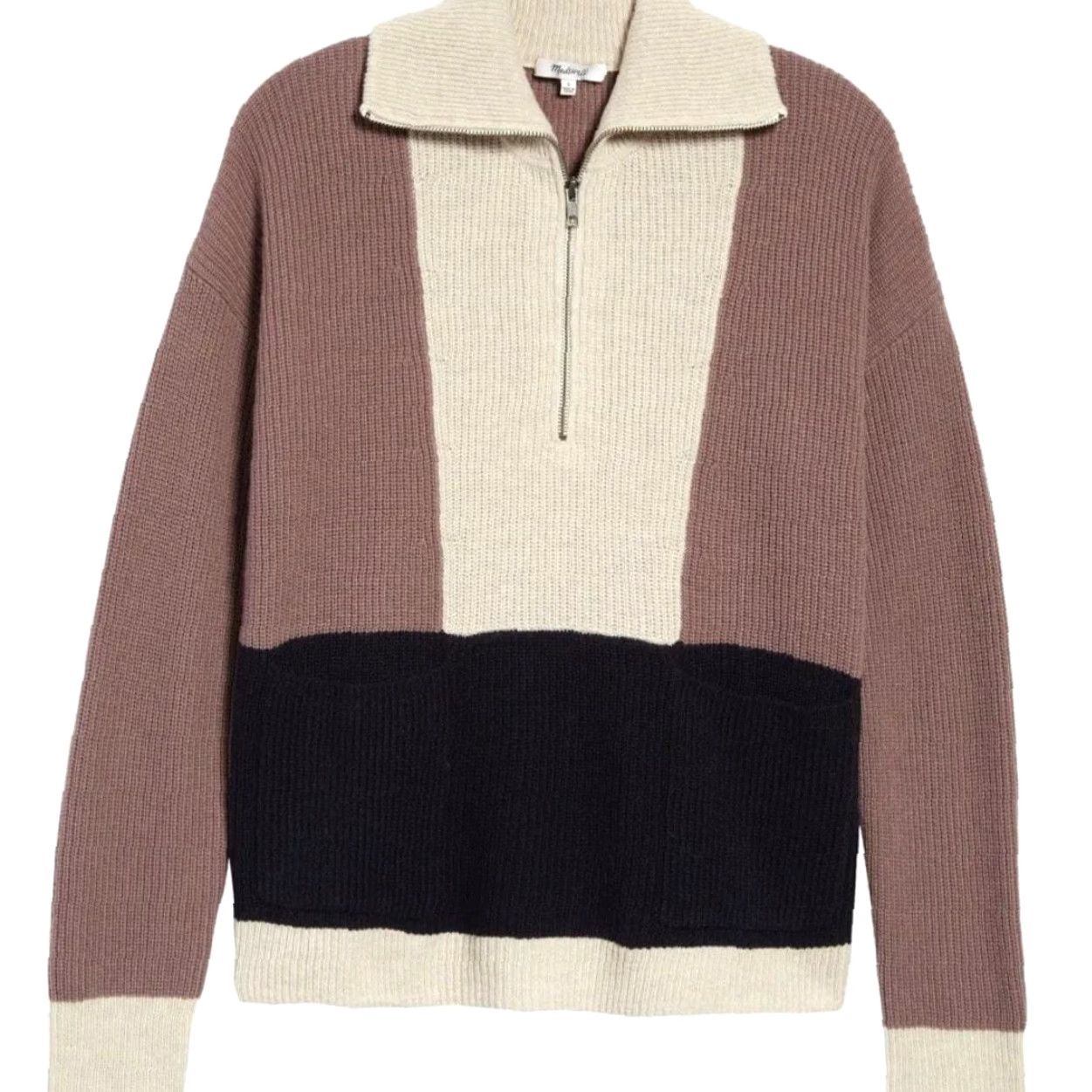 Madewell MADewell Glenbrook half zip taupe navy cream colorblock knit sweater XXS Size XXS / US 00 / IT 34 - 2 Thumbnail