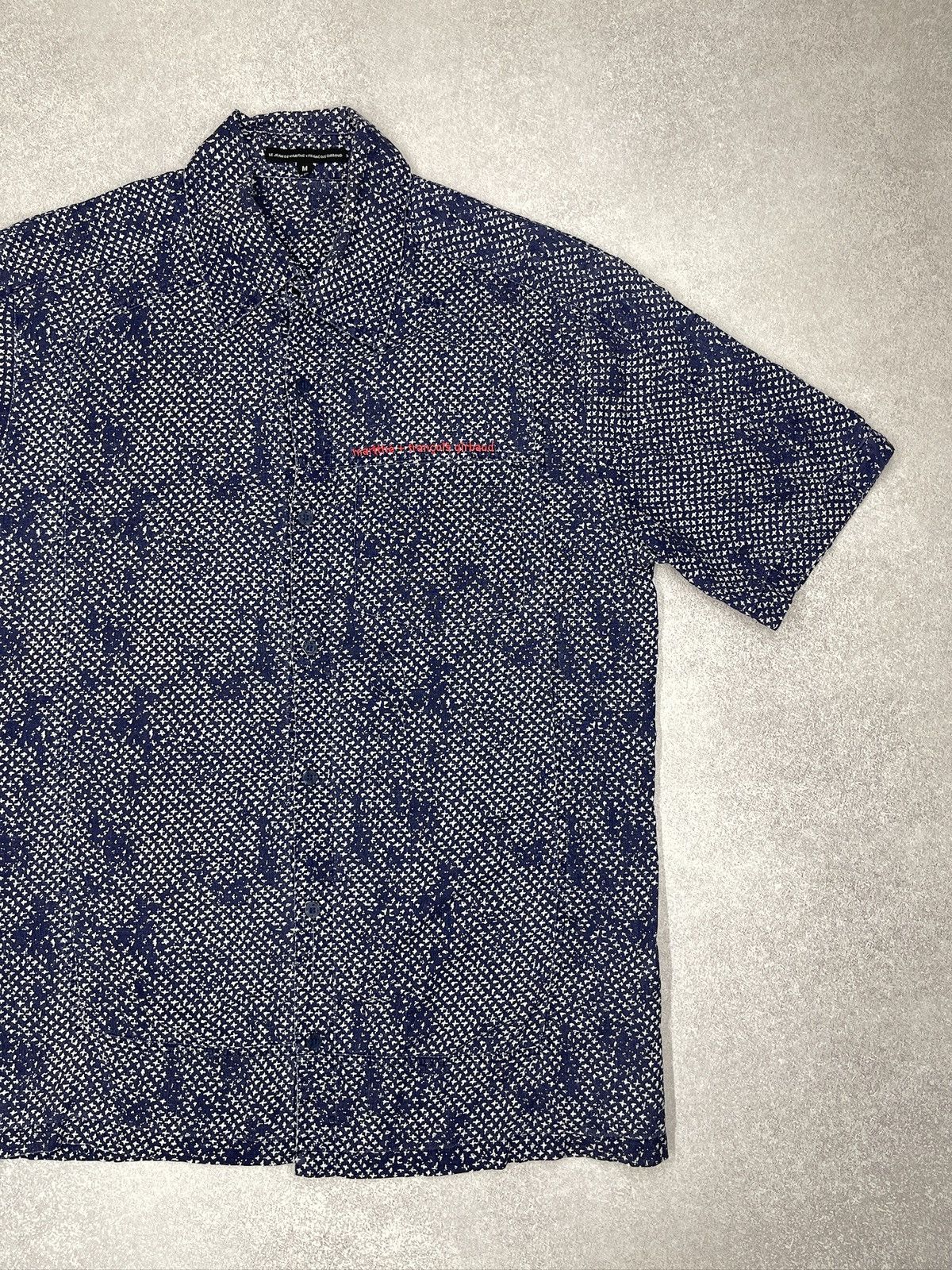Marithe + Francois Girbaud Vintage Marithe Francois Girbaud Allover Print Logo Shirt Navy Size US M / EU 48-50 / 2 - 3 Thumbnail