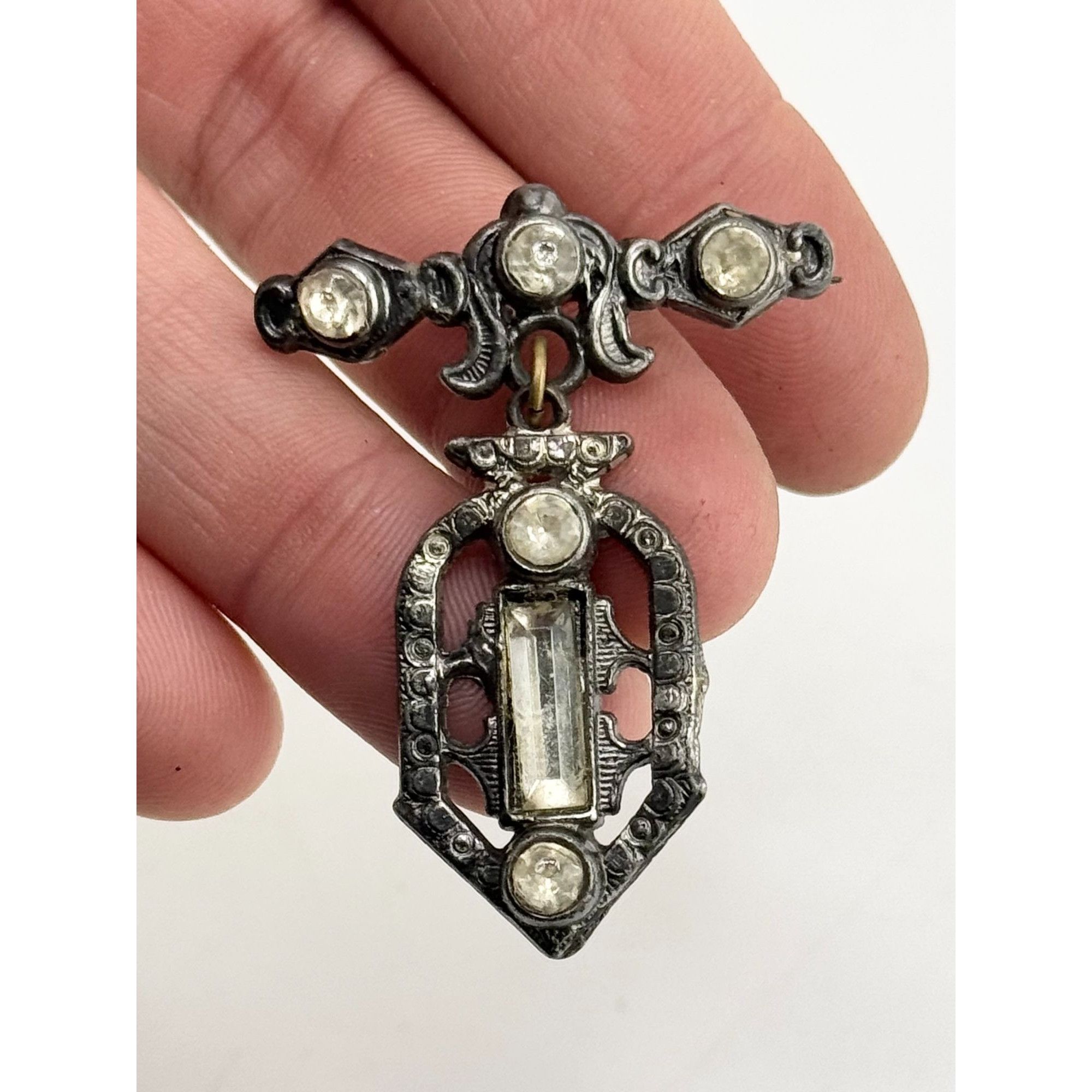 Vintage Estate Art Deco Paste rhinestone hanging brooch pin Size ONE SIZE - 2 Thumbnail