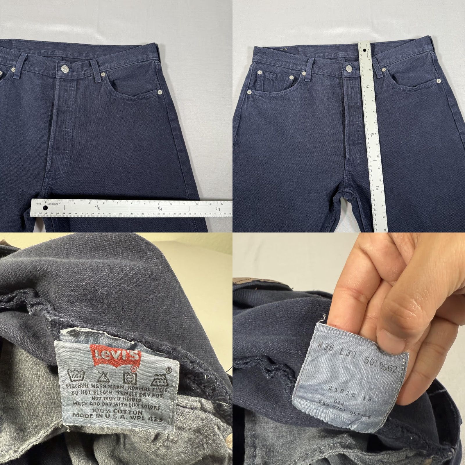 Levi's VINTAGE Levi's 501 Jeans Mens 36x30 Navy Blue Denim Straight Fit 90s USA 5-Pocket Button Fly Size US 36 / EU 52 - 8 Thumbnail