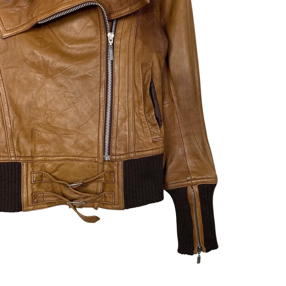 Japanese Brand Smork By Diva Double Colar Biker Leather Jacket Size XS / US 0-2 / IT 36-38 - 4 Thumbnail