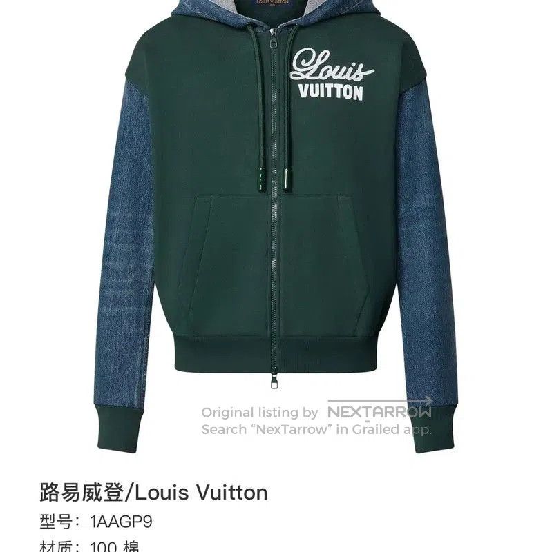 Louis Vuitton Louis Vuitton Green Men's Hoodie with Denim Sleeves . Size US L / EU 52-54 / 3 - 6 Thumbnail
