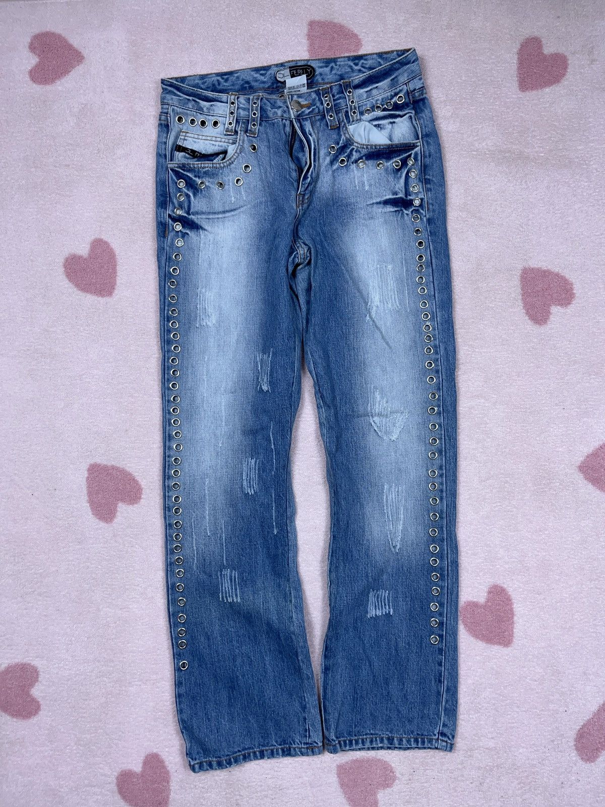 Japanese Brand × Vintage ➕ y2k vintage studded avant garde straight Japanese jeans Size US 31 - 1 Thumbnail