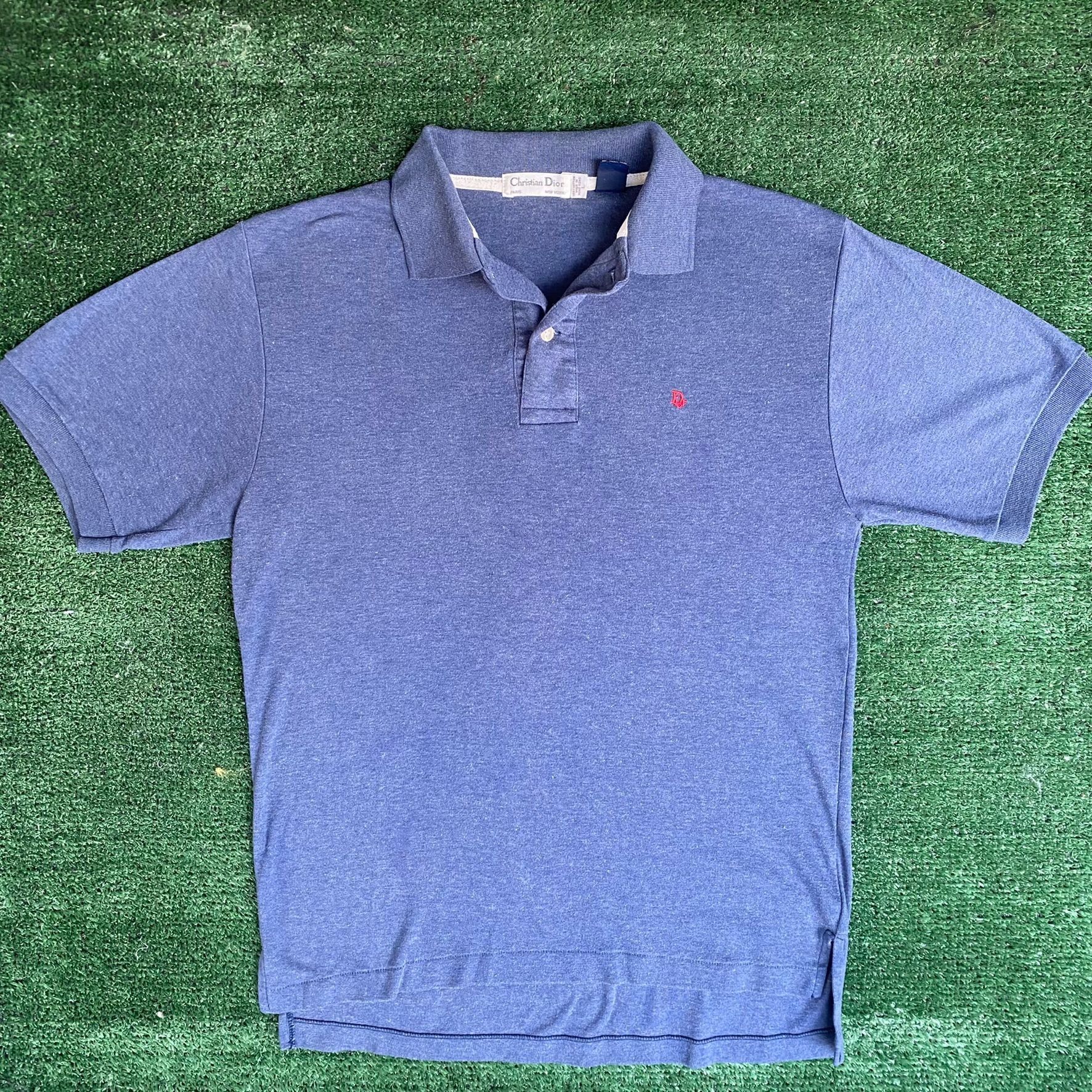 image of Christian Dior Monsieur x Vintage 80's Christian Dior Polo Blue Logo Mongram Shirt (Size Large)