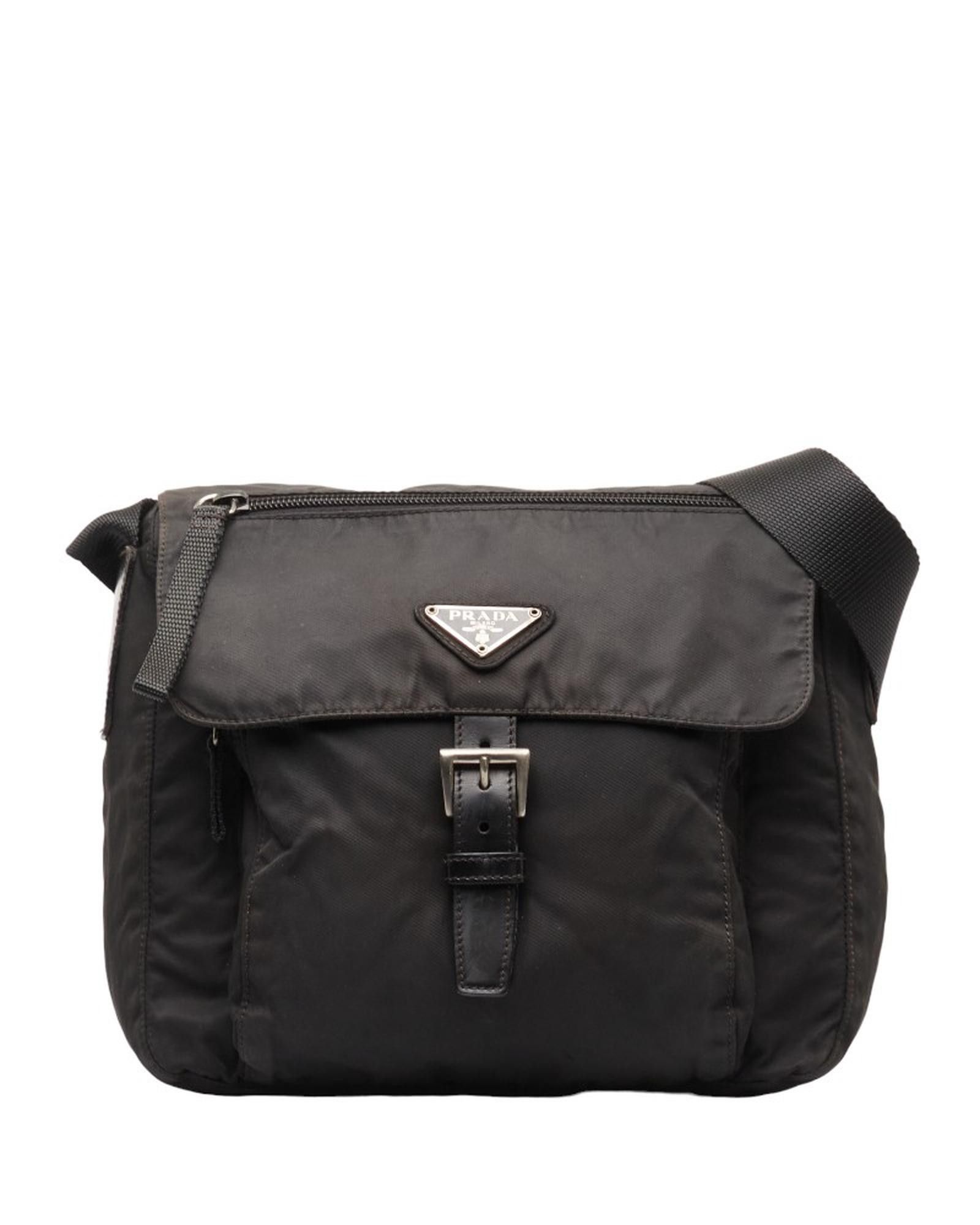 image of Black Tessuto Messenger Bag By Prada, Women's