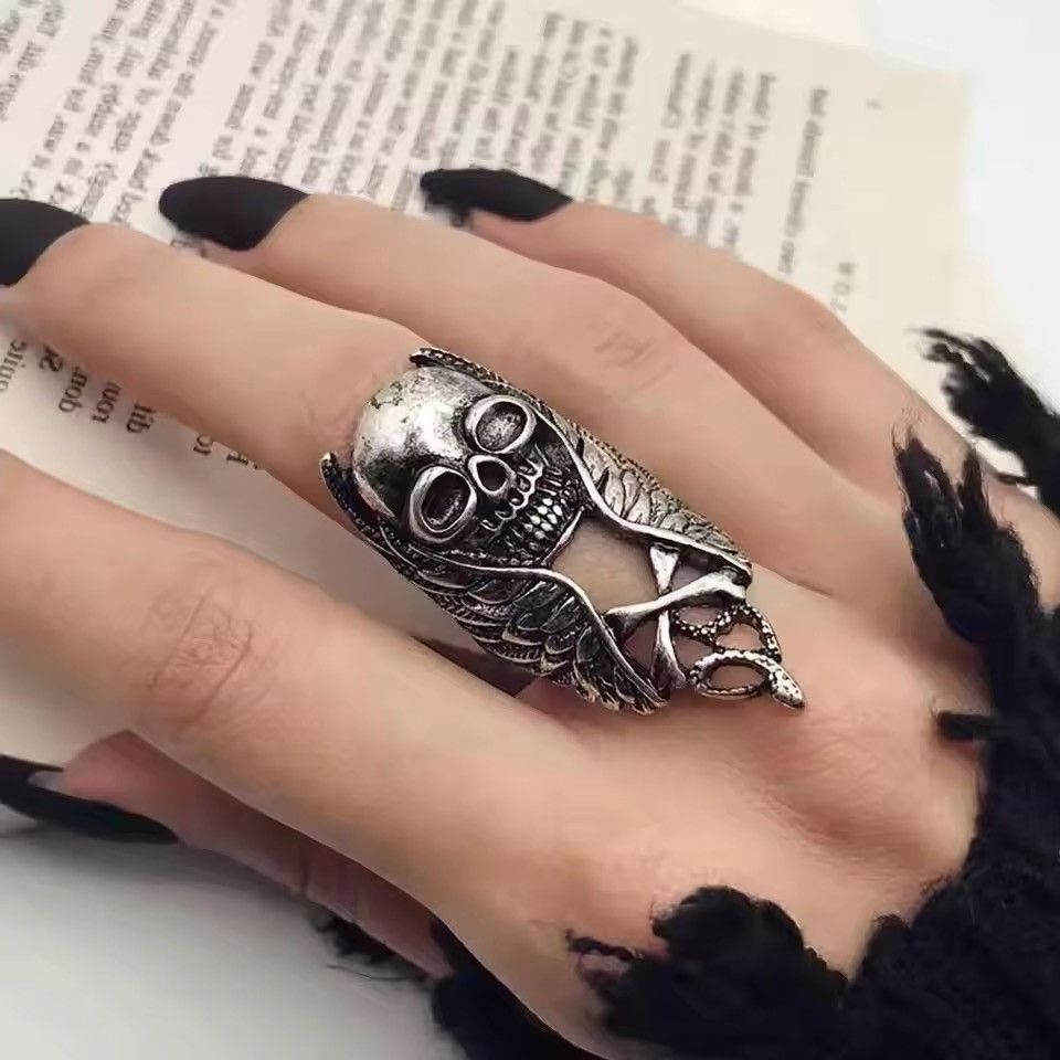 Japanese Brand × Jewelry Retro Skull Wings Knuckle Ring Resizeable Size ONE SIZE - 1 Thumbnail