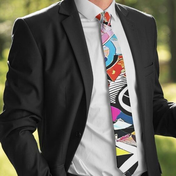 Handmade Modernist Striped Tie Retro Designer Menswear Tie Necktie Mi Size ONE SIZE - 2 Thumbnail