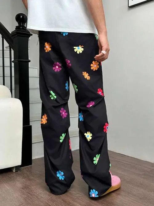 Japanese Brand × Vintage Flowered Loose fit baggy drill y2k CentralCee sweatpants Size US 34 / EU 50 - 4 Thumbnail