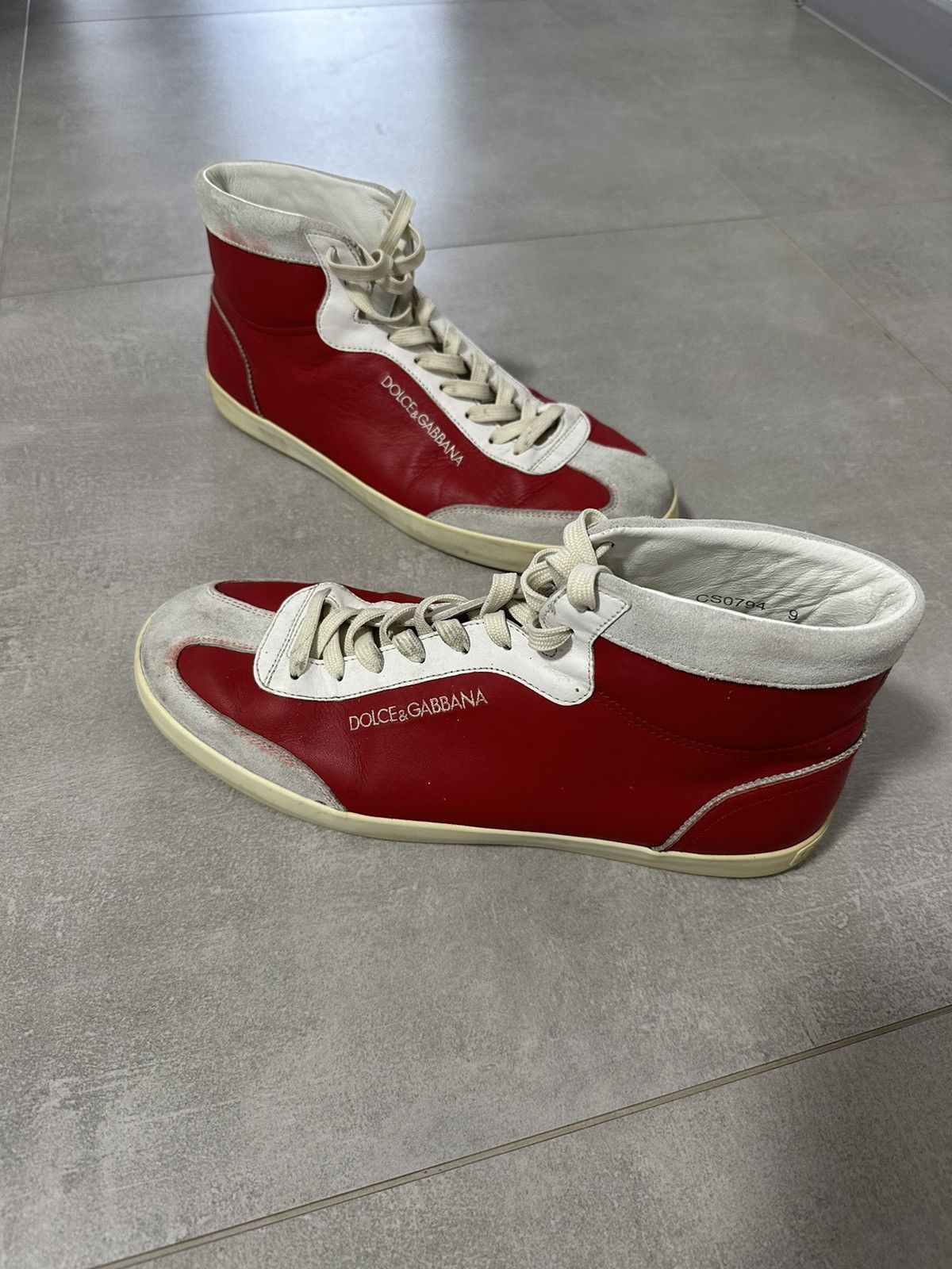 Dolce & Gabbana × Vintage Dolce Gabbana Leather Sneakers Hi Top Red White Vintage Size US 10 / EU 43 - 2 Thumbnail
