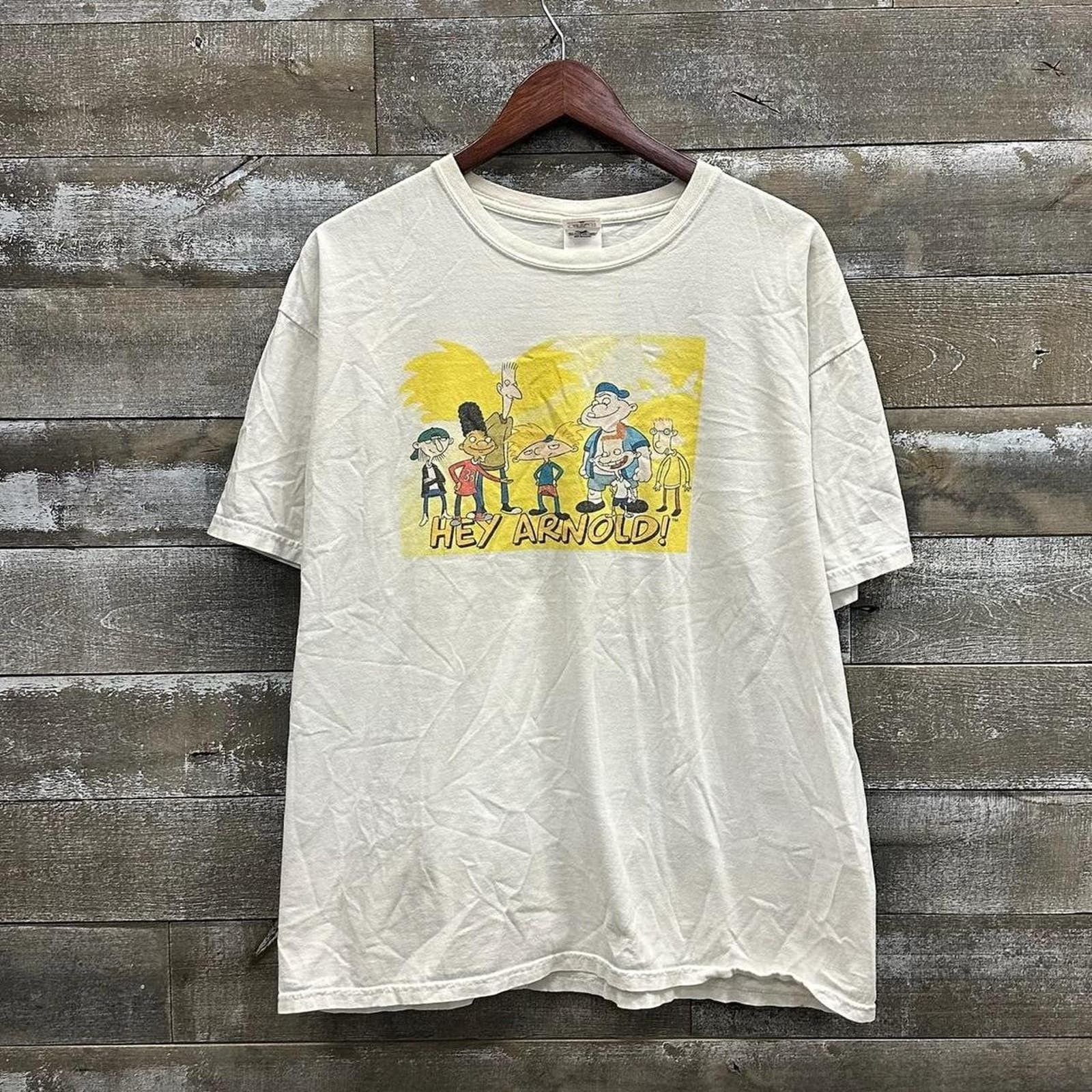 image of Anvil Vintage Hey Arnold Cartoon Graphic Tee White Yellow Mens Xl