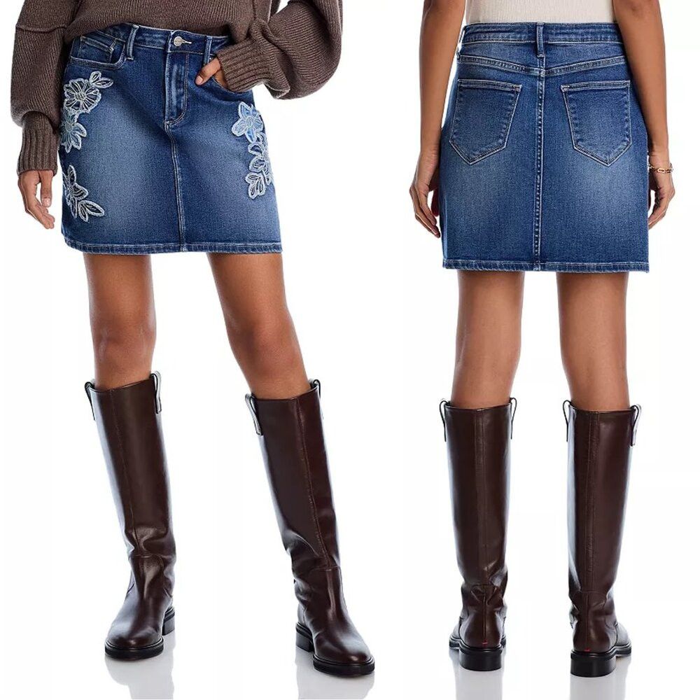 Other NWT New $148 Driftwood Embroidered Denim Mini Skirt Size 26 Size 26" / US 2 / IT 38 - 1 Thumbnail
