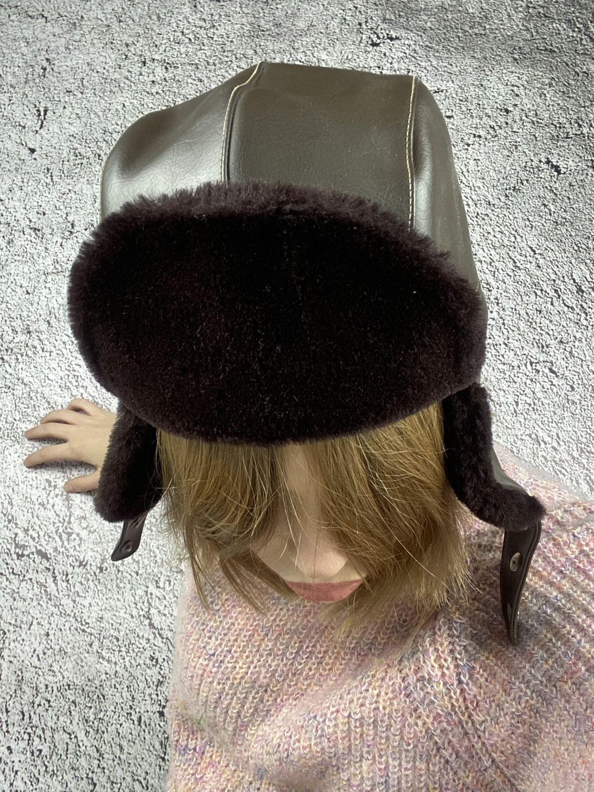 Japanese Brand Vintage Y2K faux leather aviator Ushanka hat streetwear Size ONE SIZE - 2 Thumbnail