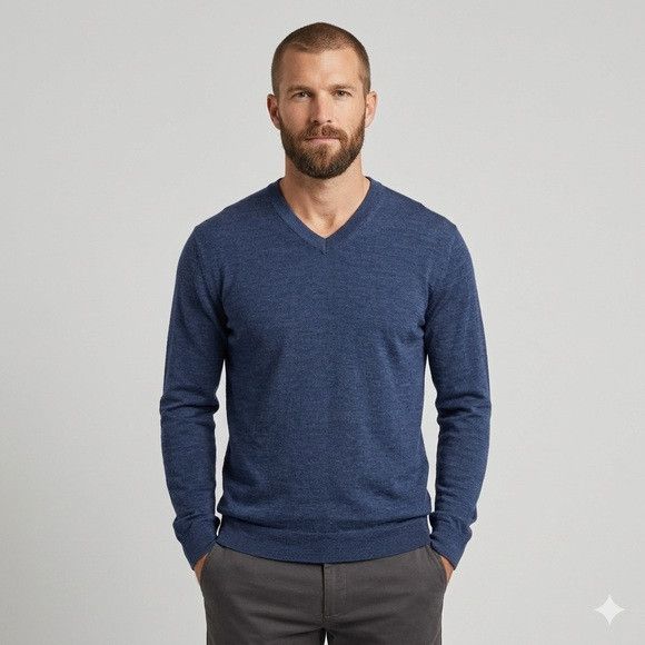 Ibex Ibex Blue Merino Wool Blend V-Neck Sweater - Large Size US L / EU 52-54 / 3 - 1 Thumbnail