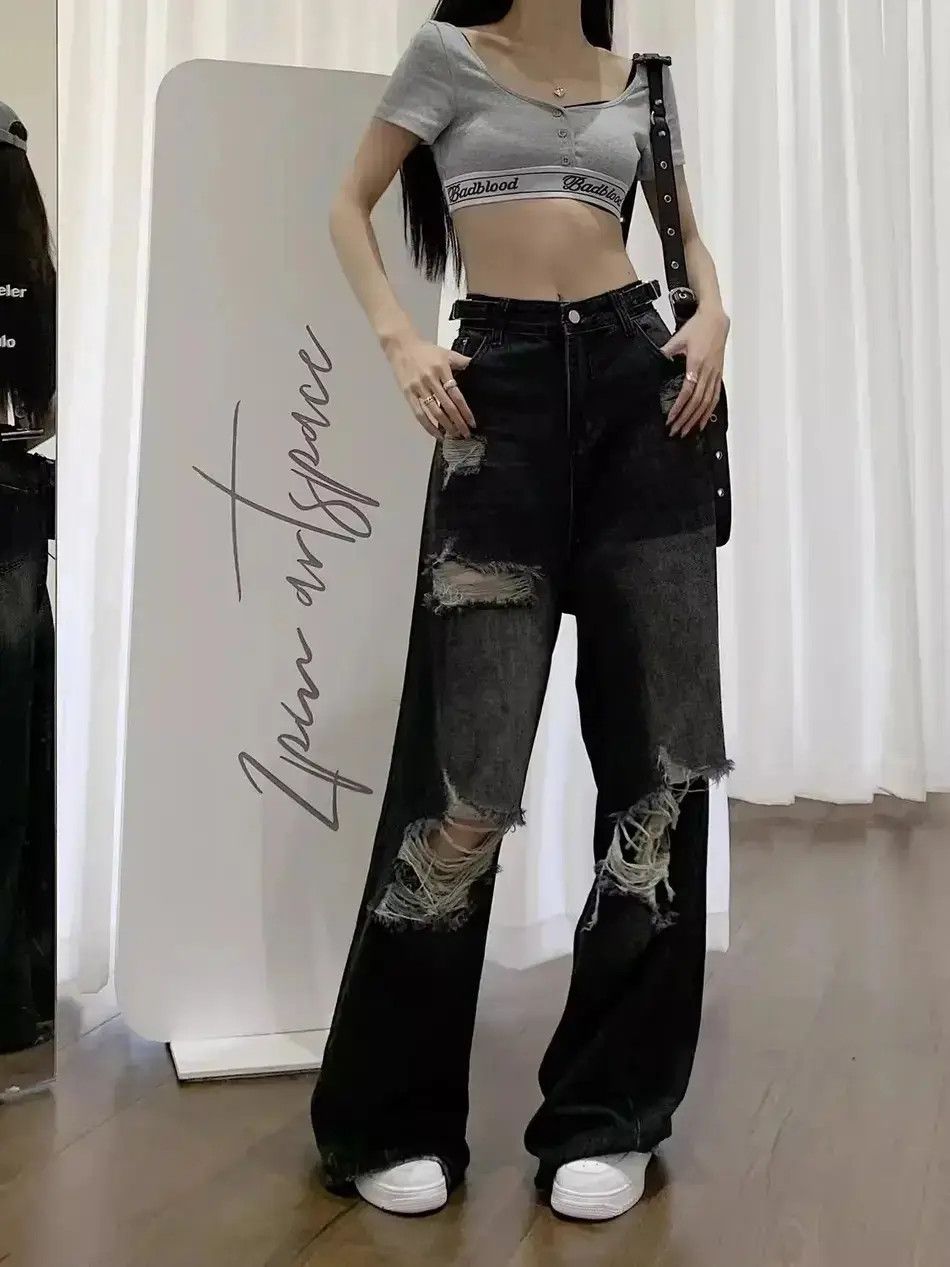 Japanese Brand Straight and loose ripped jeans Size US 32 / EU 48 - 3 Thumbnail