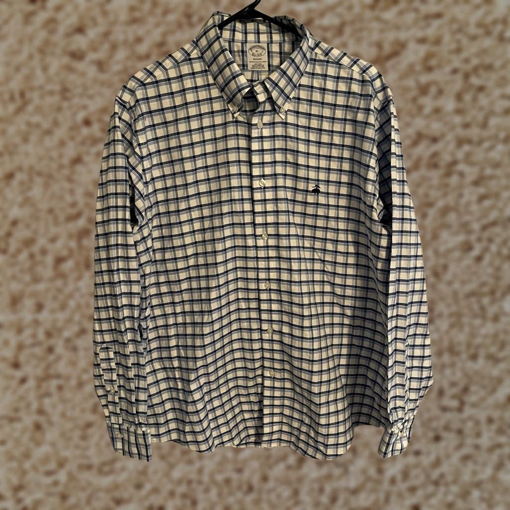 Brooks Brothers Brooks Brothers Dress Shirt Regent Fit Blue Plaid L/S Button Up Men's XL Size 46R - 1 Thumbnail