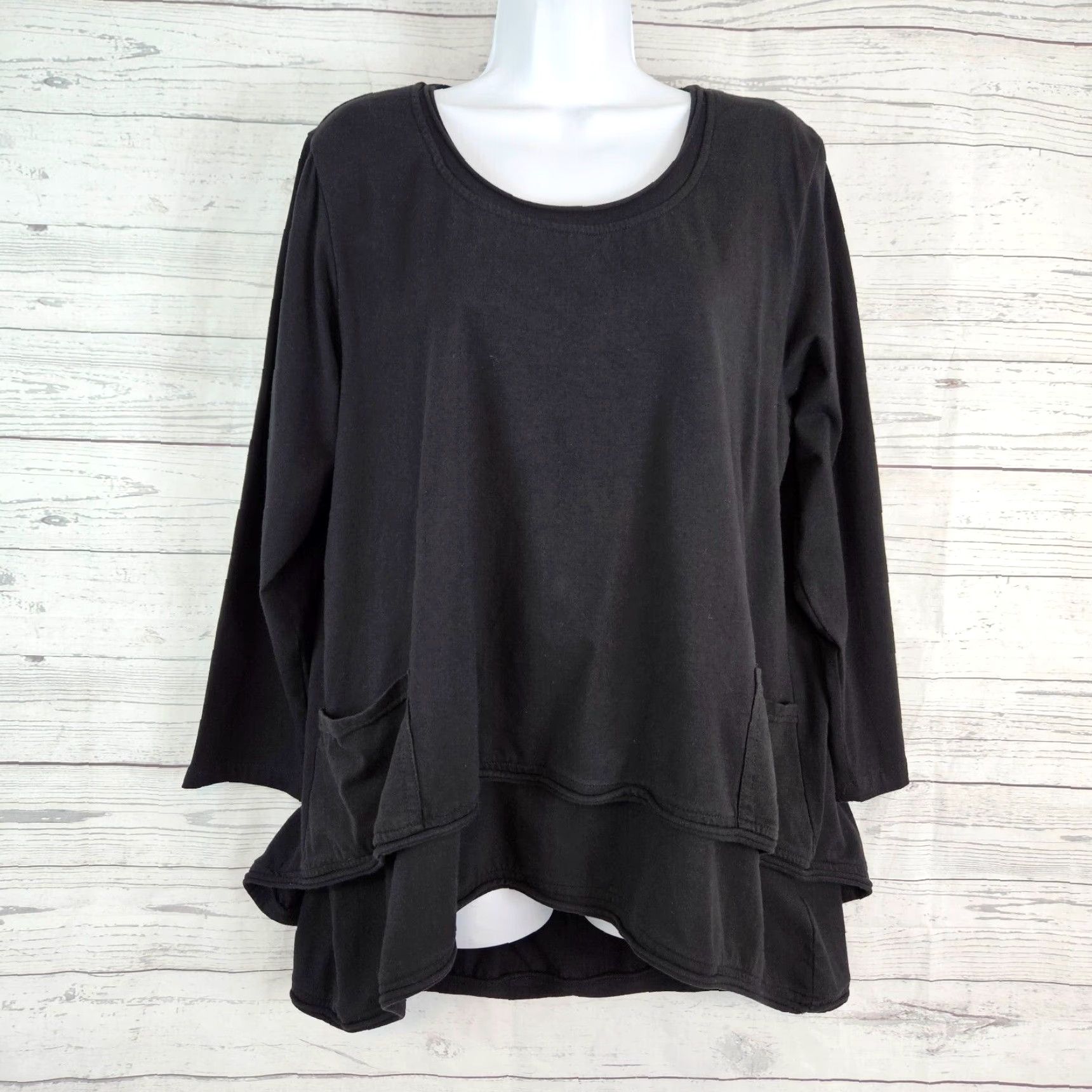 Vintage Snapdragon & Twig Womens Blouse Large Black Layered Pockets Lagenlook Shirt Adult Womens Size L / US 10 / IT 46 - 2 Thumbnail