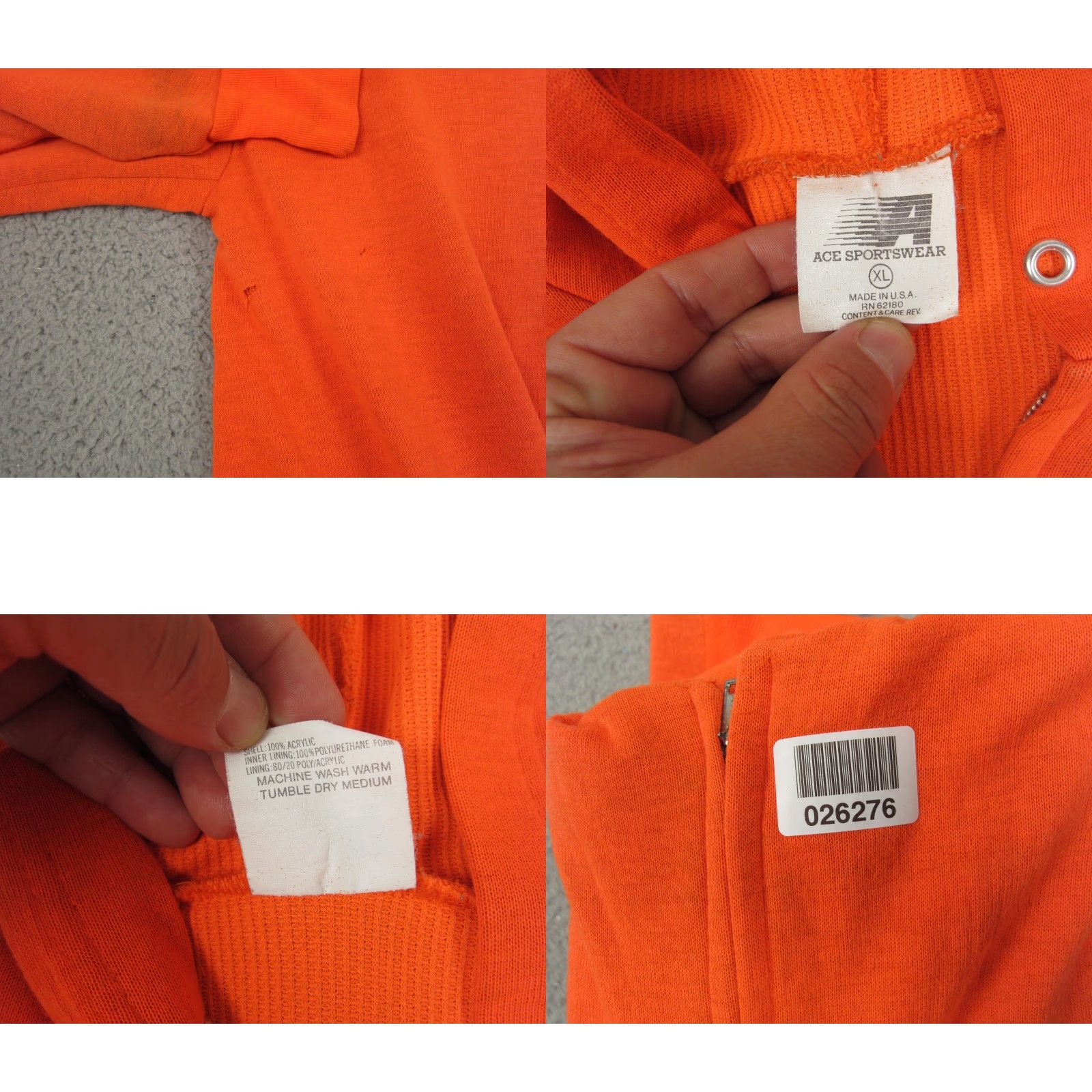 Vintage VINTAGE Ace Sportswear Hoodie Mens XL Orange 90s Full Zip Sweatshirt Made in USA Size US XL / EU 56 / 4 - 11 Thumbnail