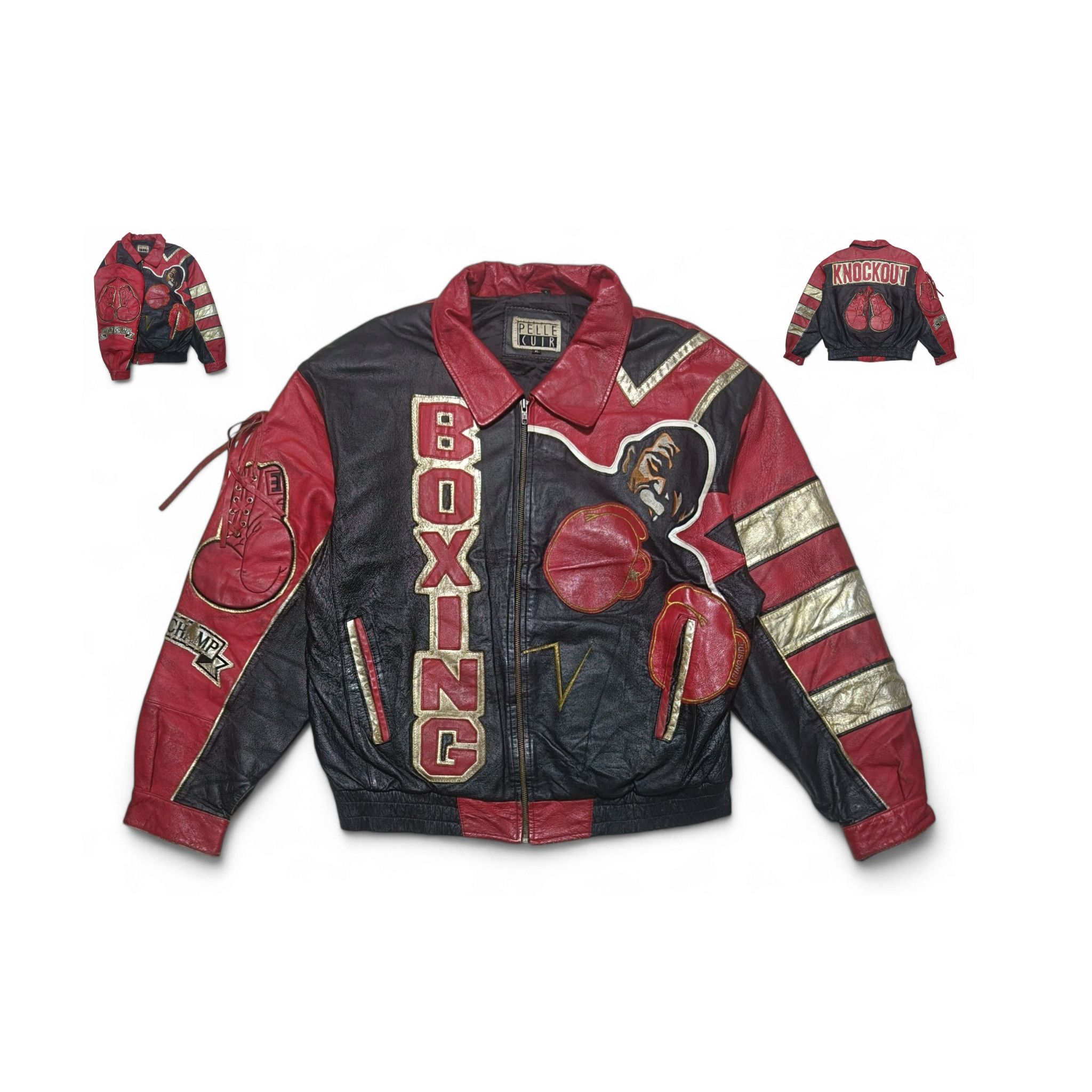 Vintage BOXING KNOCKOUT World Champ Genuine Leather Jacket