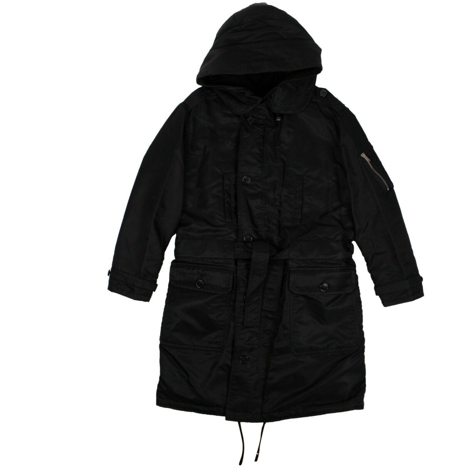 image of Saint Laurent Paris Black Belted Parka Long Coat Size 42/10, Women's