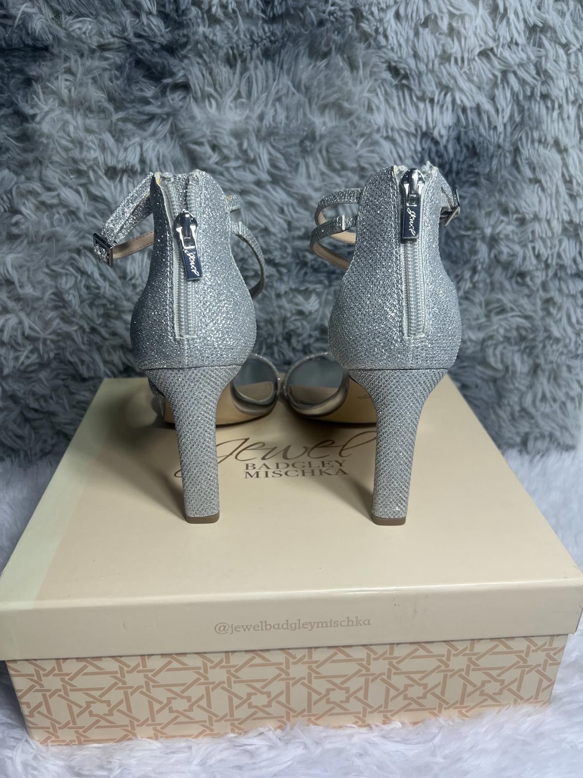Other Jewel Badgley Mischka Silver Glitter Strappy High Heel Sande Size US 7.5 / IT 37.5 - 3 Thumbnail