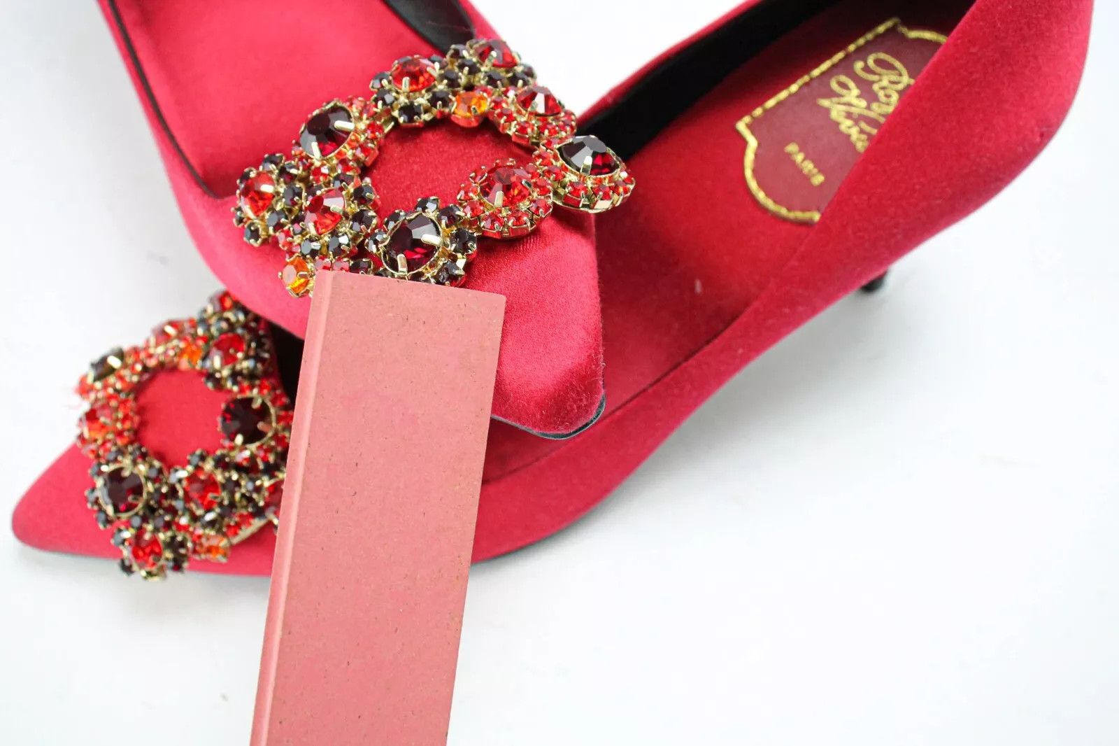 Roger Vivier ROGER VIVIER Women's EU 38 Crystal Flower Red Satin Heels Size US 8 / IT 38 - 12 Thumbnail