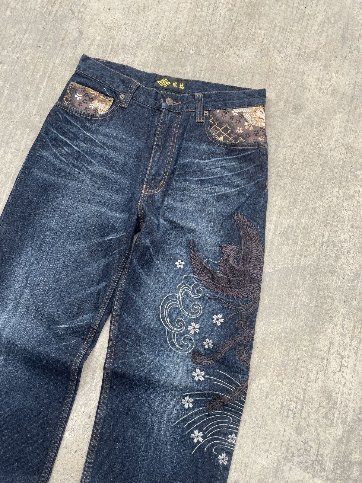 Karakuri Tamashii 2000s japanese miyabi musubi phoenix embroidery sukajan Size US 31 - 2 Thumbnail