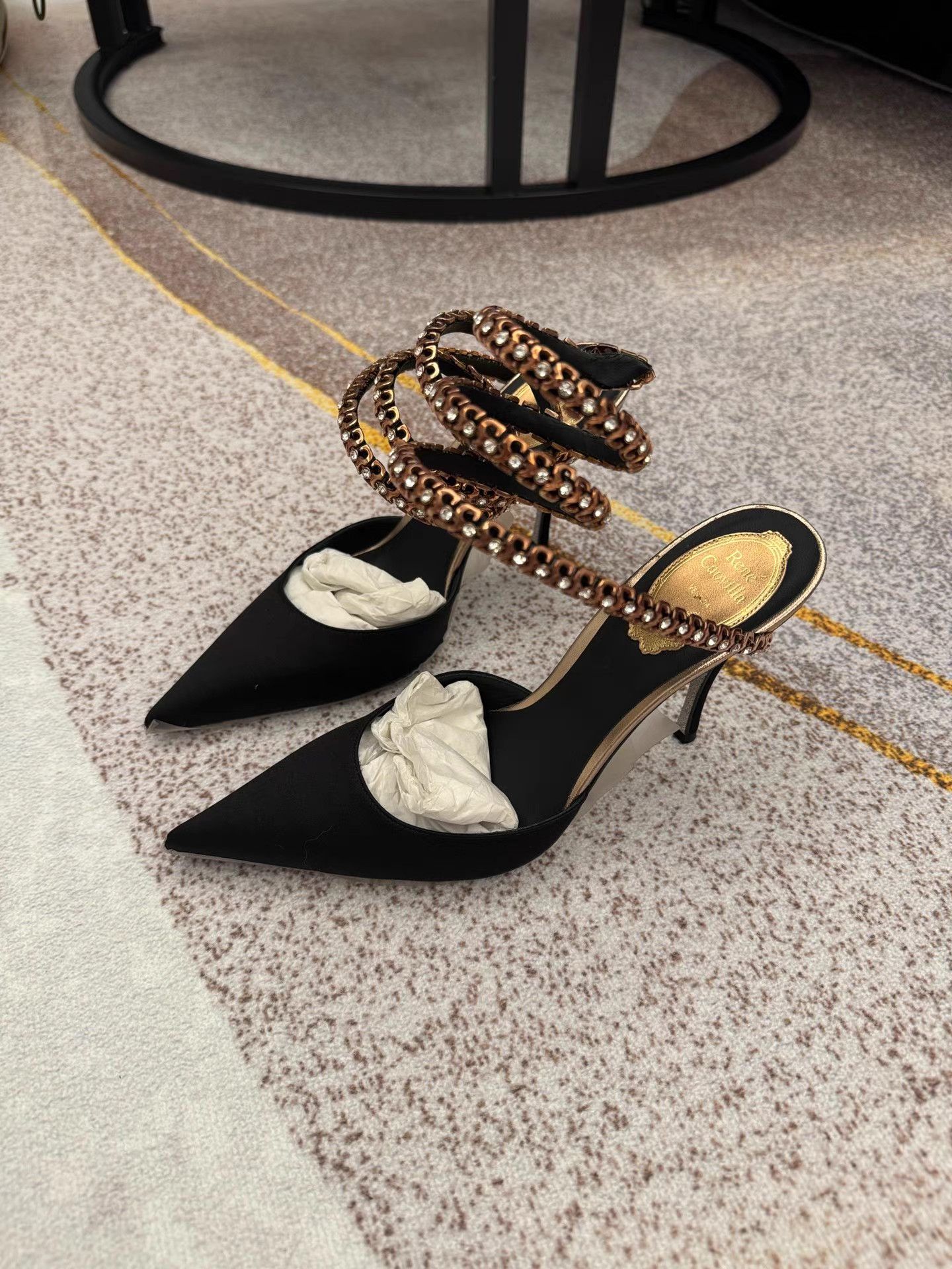 Rene Caovilla Rene Caovilla Black Crystal Embellished Snake-Wrap Heels K6 Size US 7 / IT 37 - 1 Thumbnail