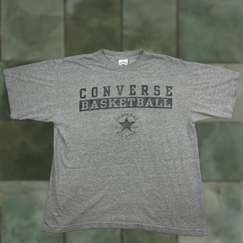 Converse VINTAGE Converse T Shirt Adult Large Gray Hipster 90s Y2K Sports Thrashed USA Mens Size US L / EU 52-54 / 3 - 1 Thumbnail