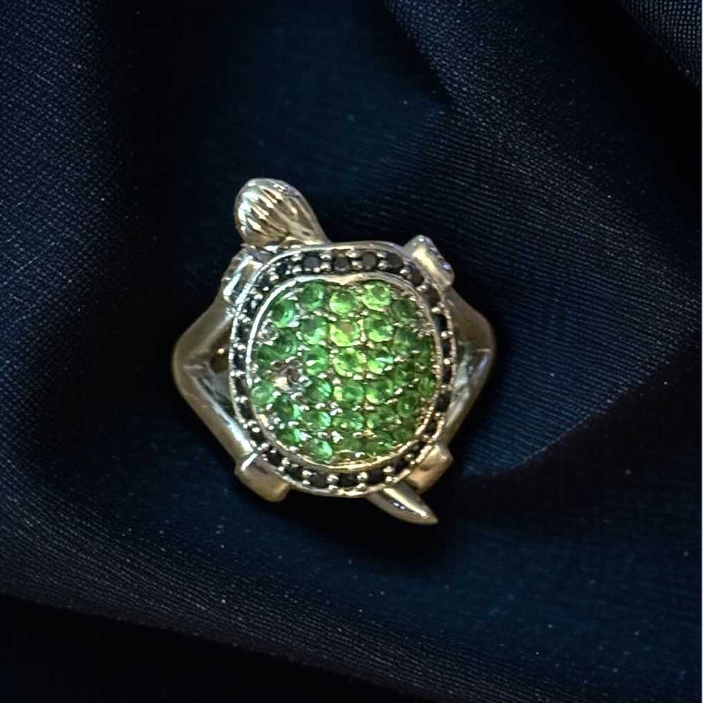 Vintage Vintage silver tone green rhinestone articulated turtle ring Size ONE SIZE - 1 Thumbnail