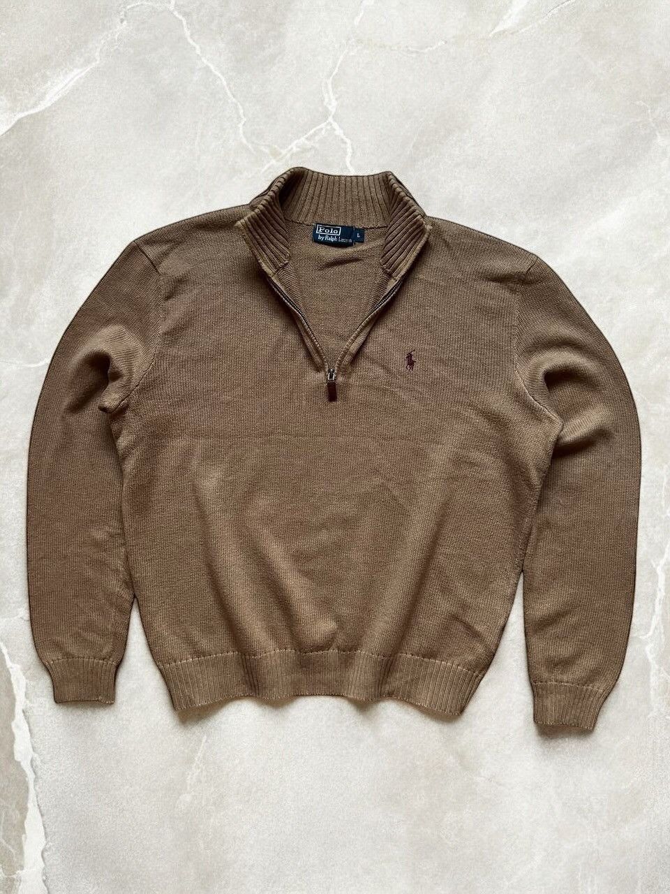 Polo Ralph Lauren VINTAGE COTTON Quarter Zip 1/4 Sweater Heavy Knit Size US L / EU 52-54 / 3 - 1 Thumbnail
