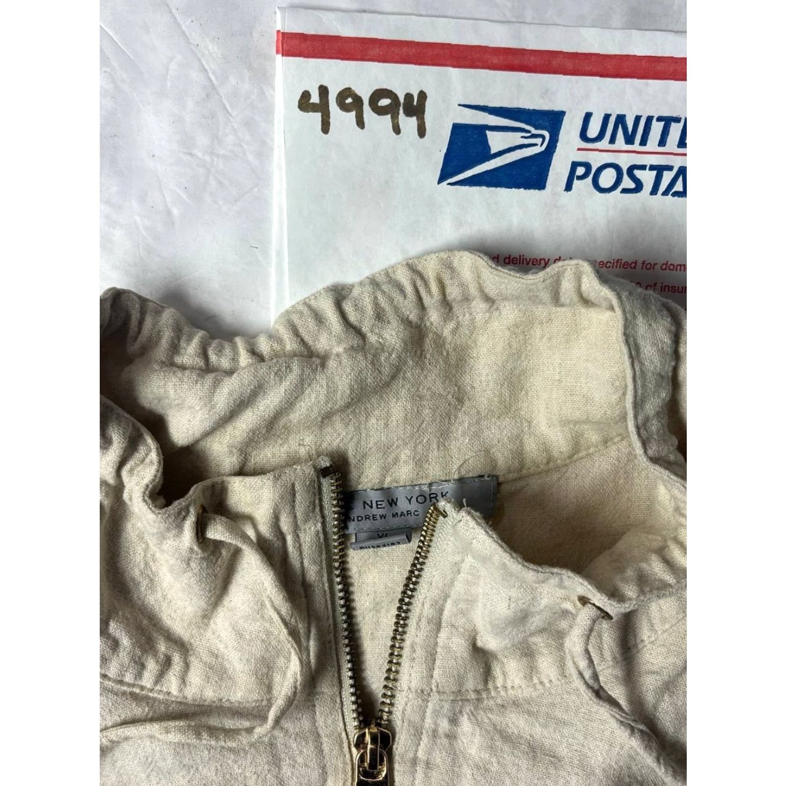 Vintage Marc New York Linen Blend Jacket Drawstring Women Beige XL Mid-Length Long Sleeve Zip Pocket 80s 90s Bohemian Classic Linen blazer Size XL / US 12-14 / IT 48-50 - 8 Thumbnail