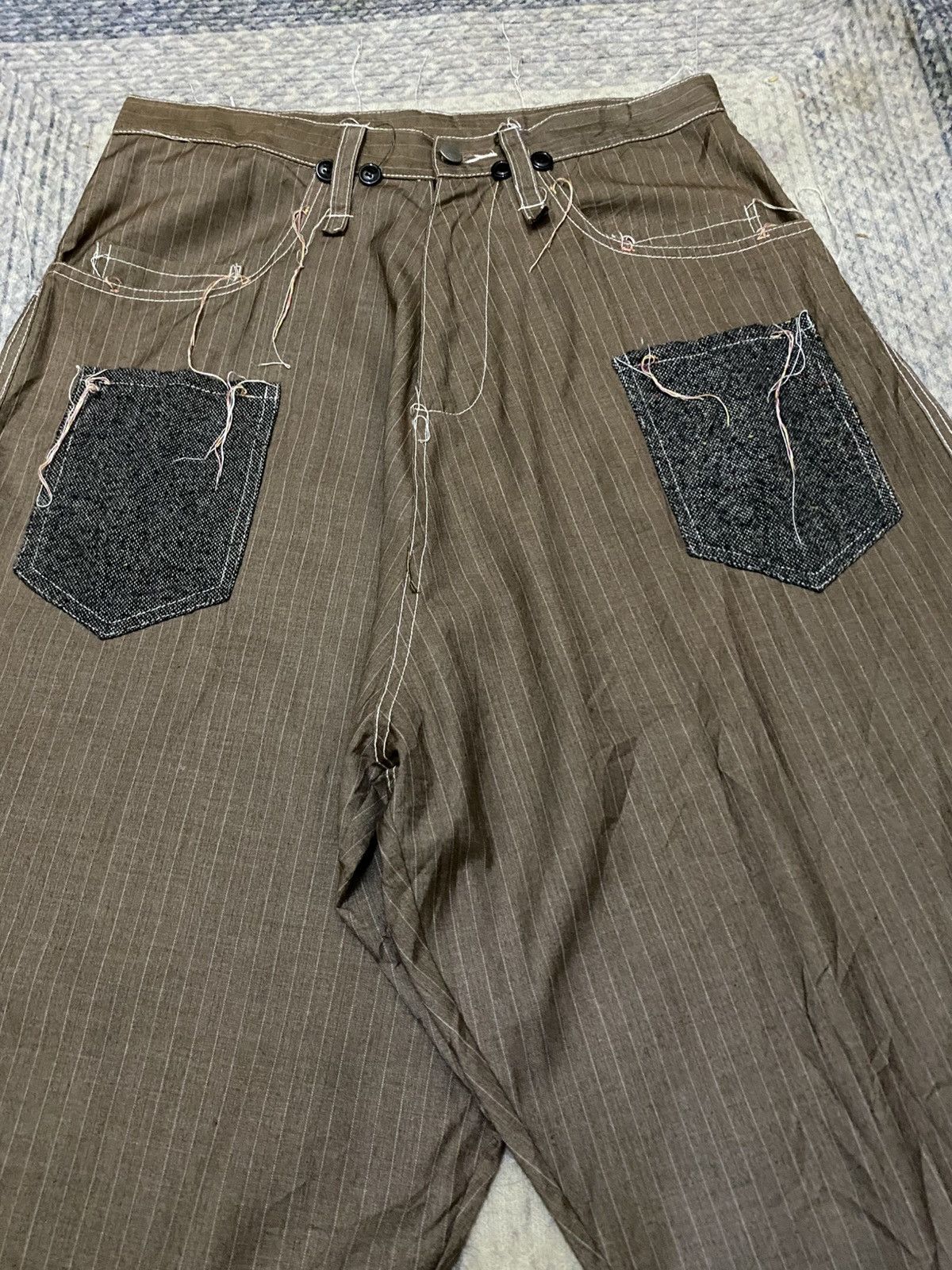 Japanese Brand Frank U Pencil Stripe Messy Raw Seam Stitches Balloon Pant Size US 32 / EU 48 - 3 Thumbnail
