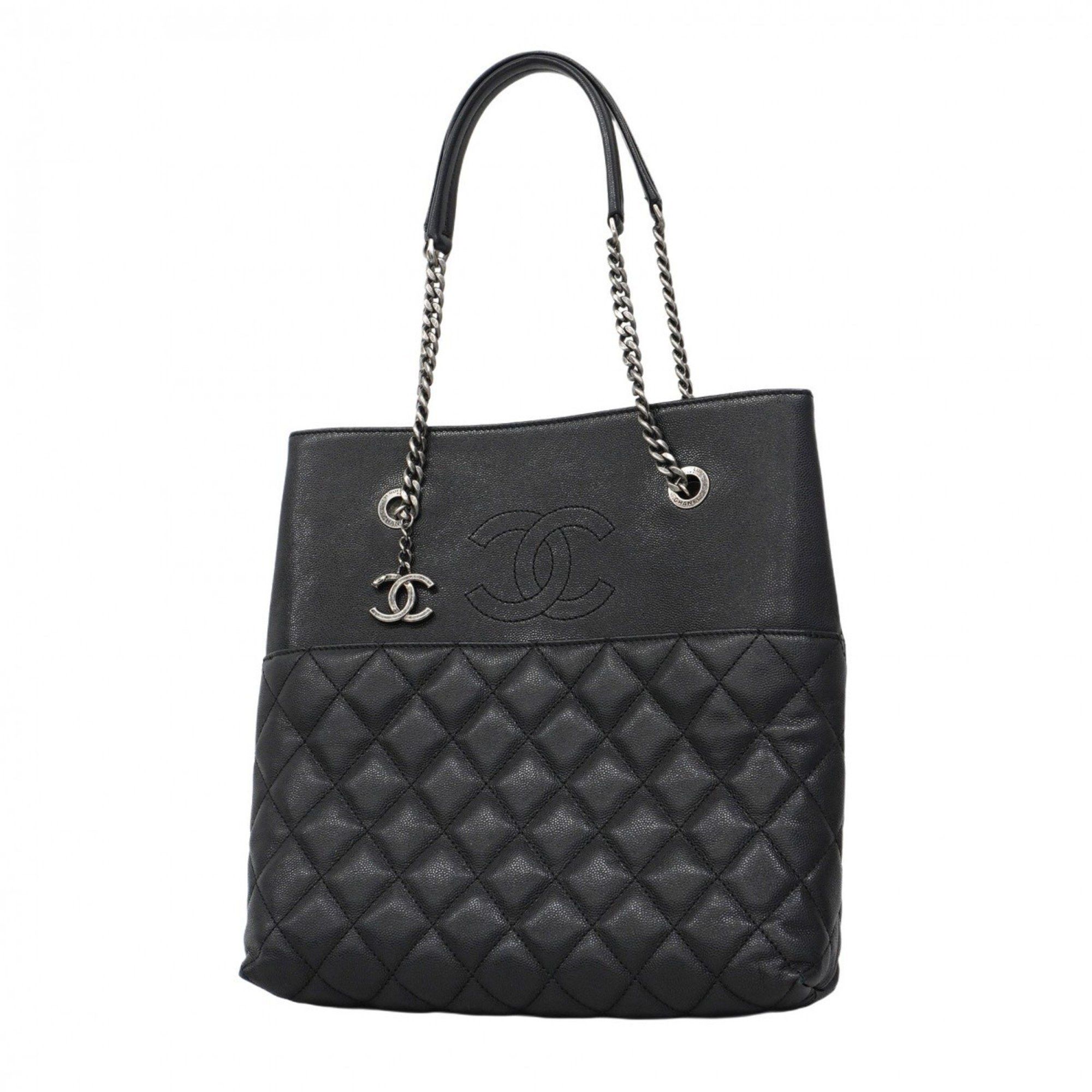 Chanel Tote Bag Matelasse Caviar Skin Black Women's