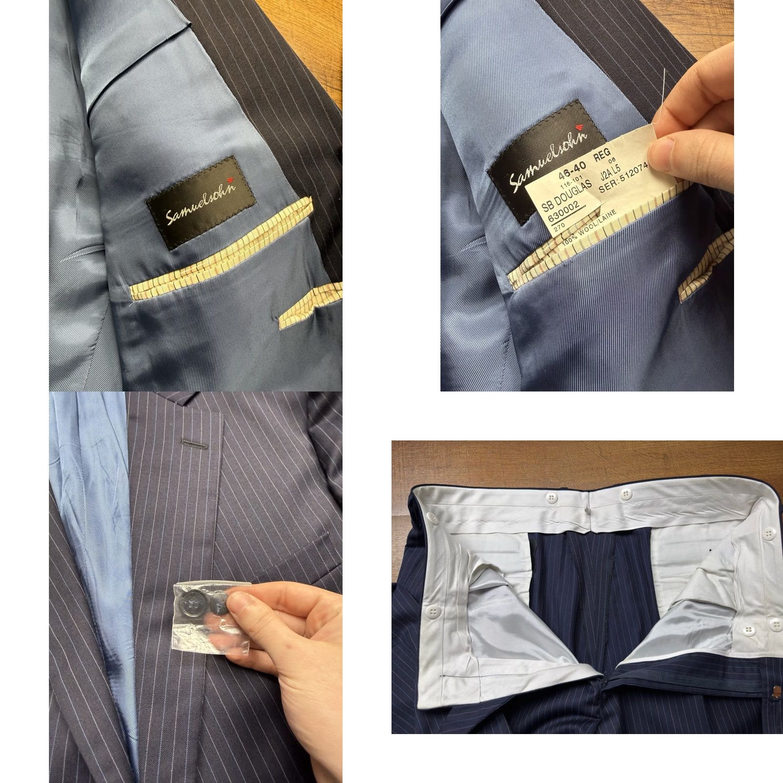 Vintage Samuelsohn Suit Mens 46 Blue 2pc Blazer Trousers Wool Men 46R 40X28 Pinstripe READ Size US 30 / EU 46 - 9 Thumbnail