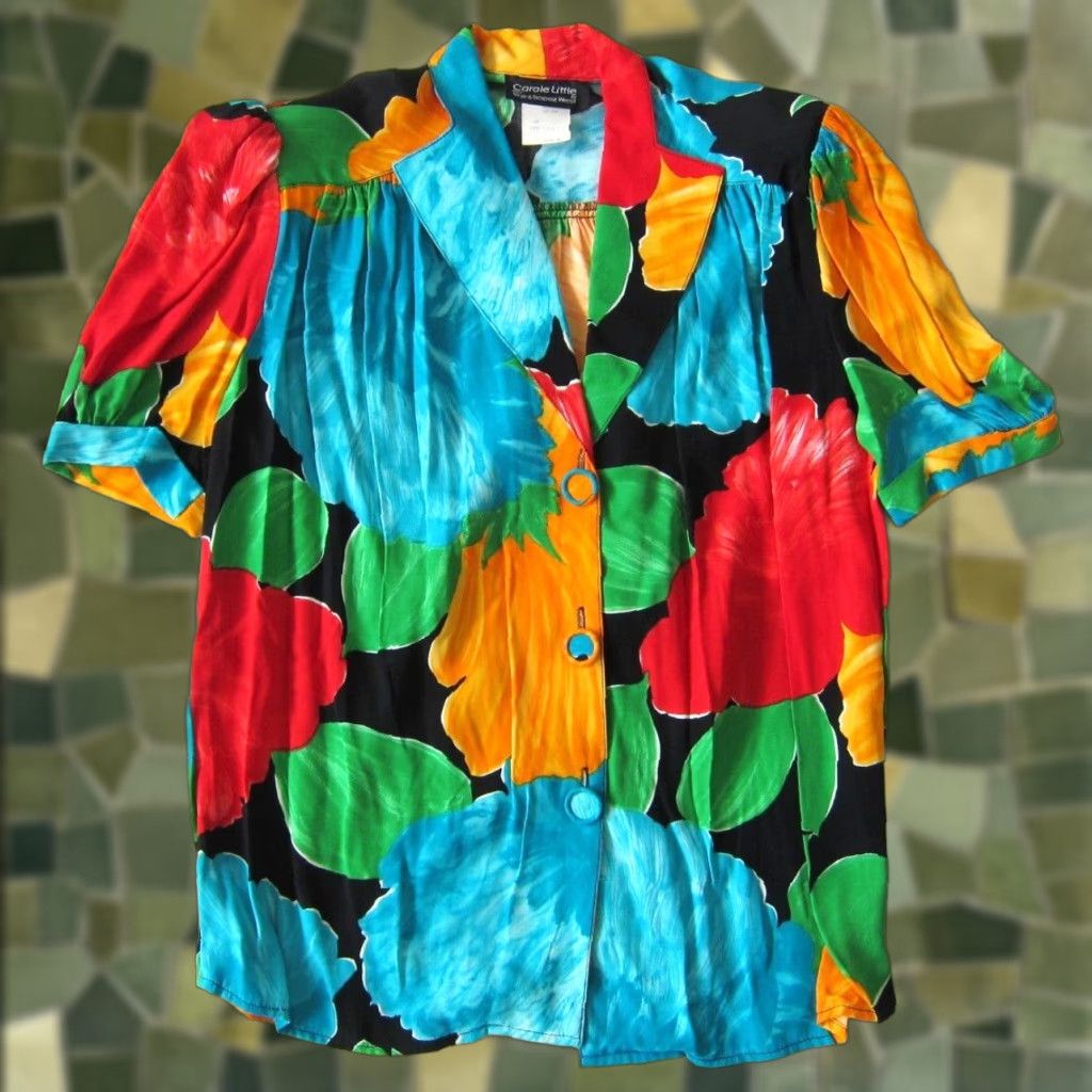 Vintage VINTAGE Carole Little Saint Tropez West Floral Blouse Short Sleeve Red S-M Womens Size S / US 4 / IT 40 - 1 Thumbnail