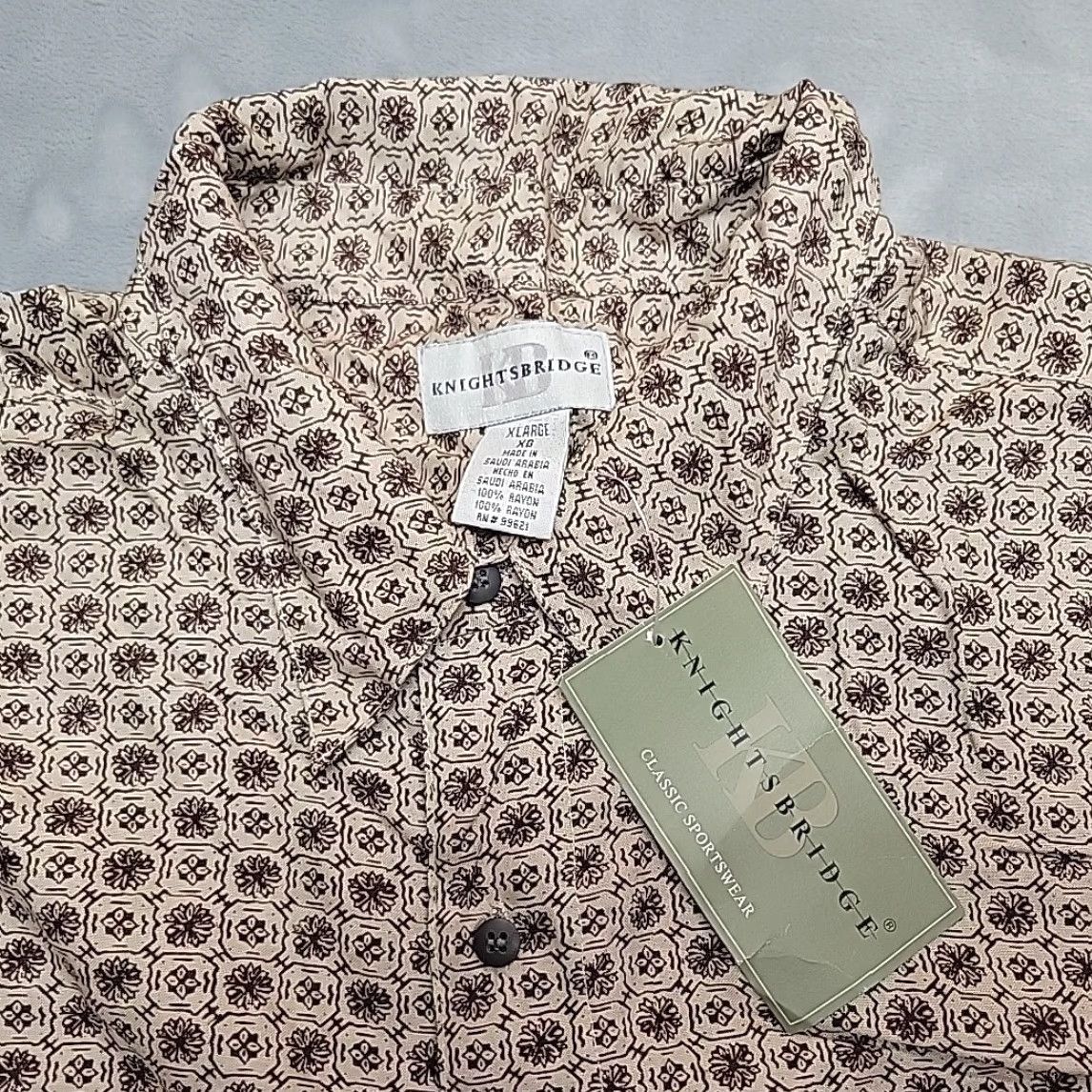 Vintage VINTAGE Knightsbridge Shirt Mens XL Beige Brown Geometric Rayon Button Front Dressy VTG Size US XL / EU 56 / 4 - 2 Thumbnail
