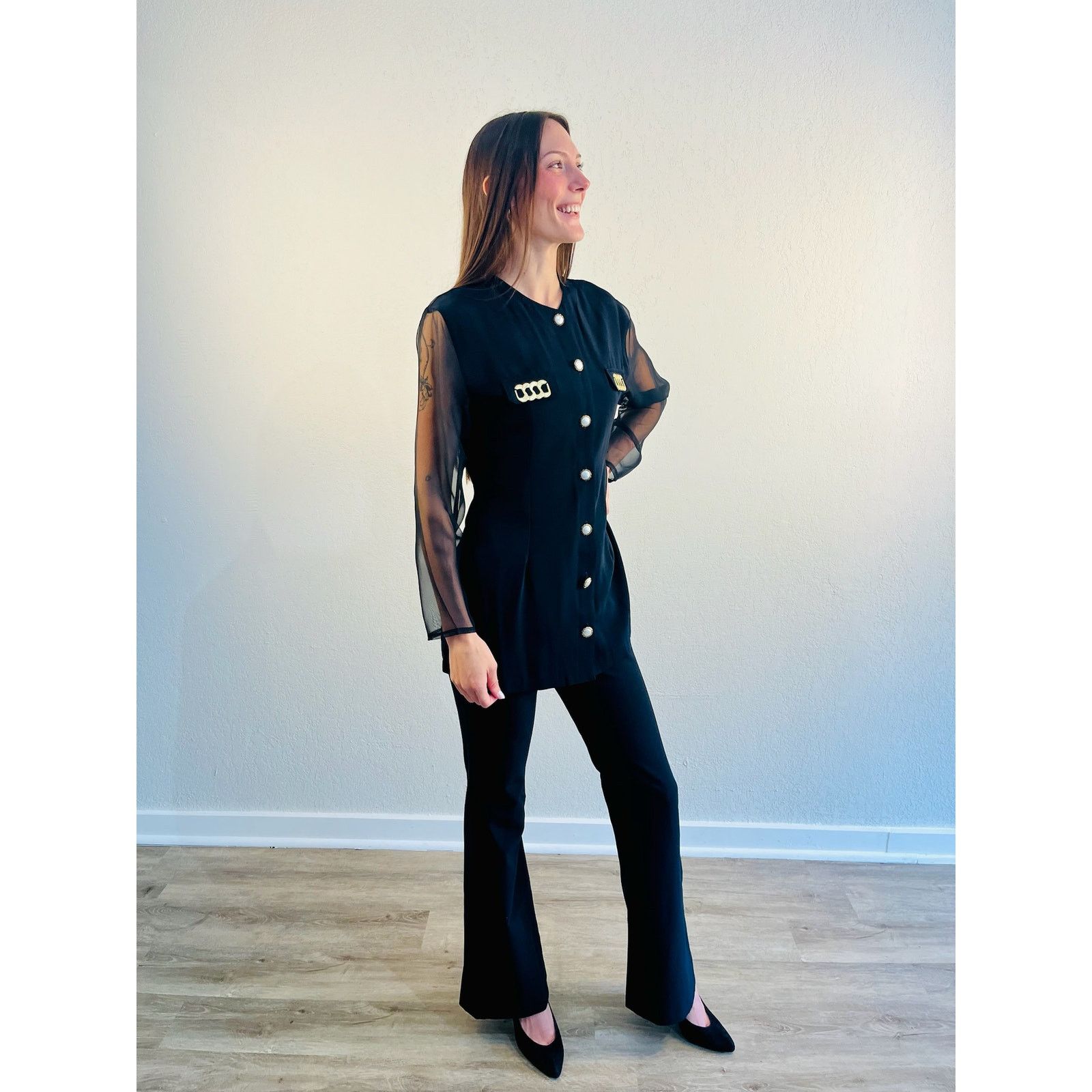 Other Last Exit Black Tunic Blouse with Sheer Sleeves Size M / US 6-8 / IT 42-44 - 2 Thumbnail