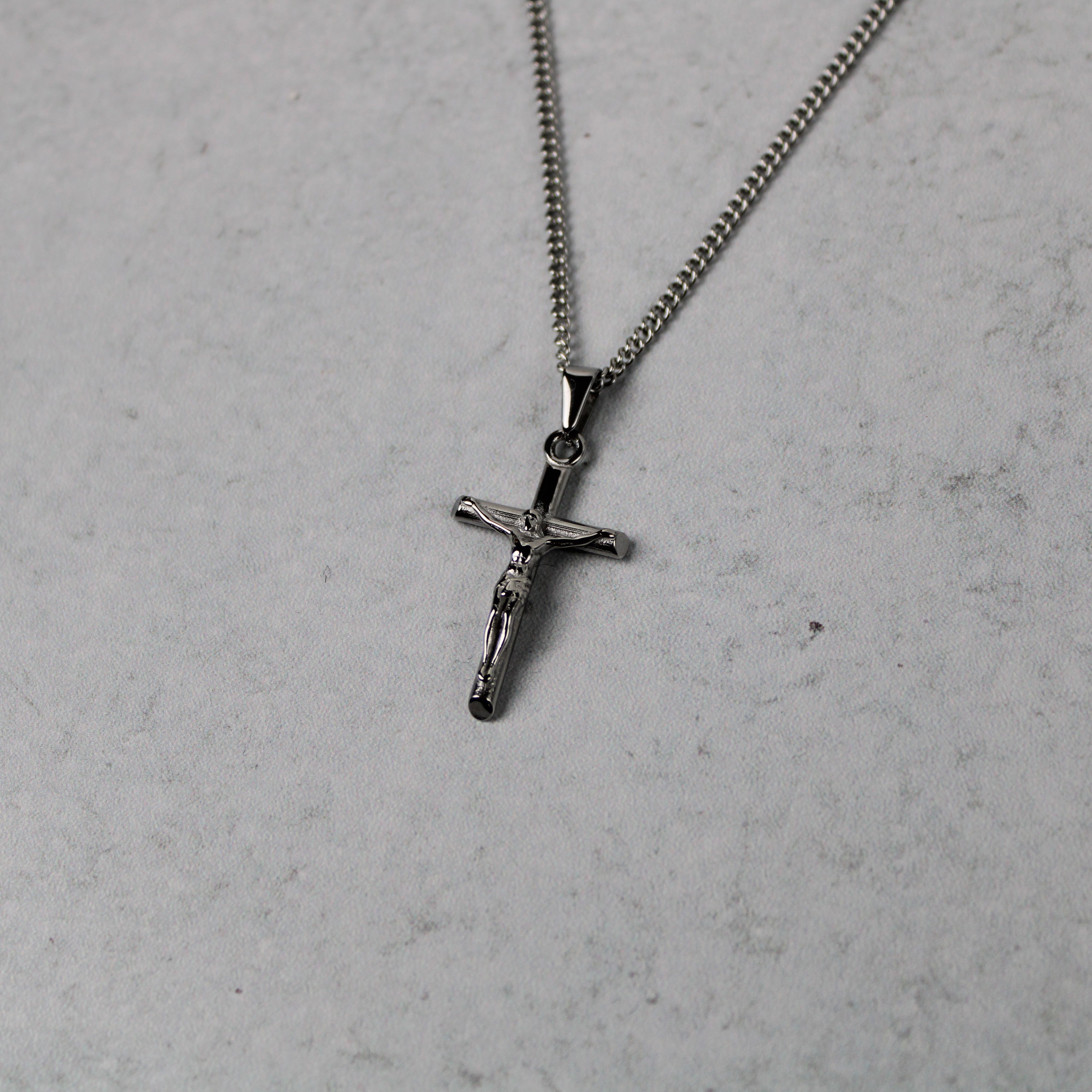Jewelry Silver Crucifix Cross Pendant Chain Necklace Size ONE SIZE - 2 Thumbnail