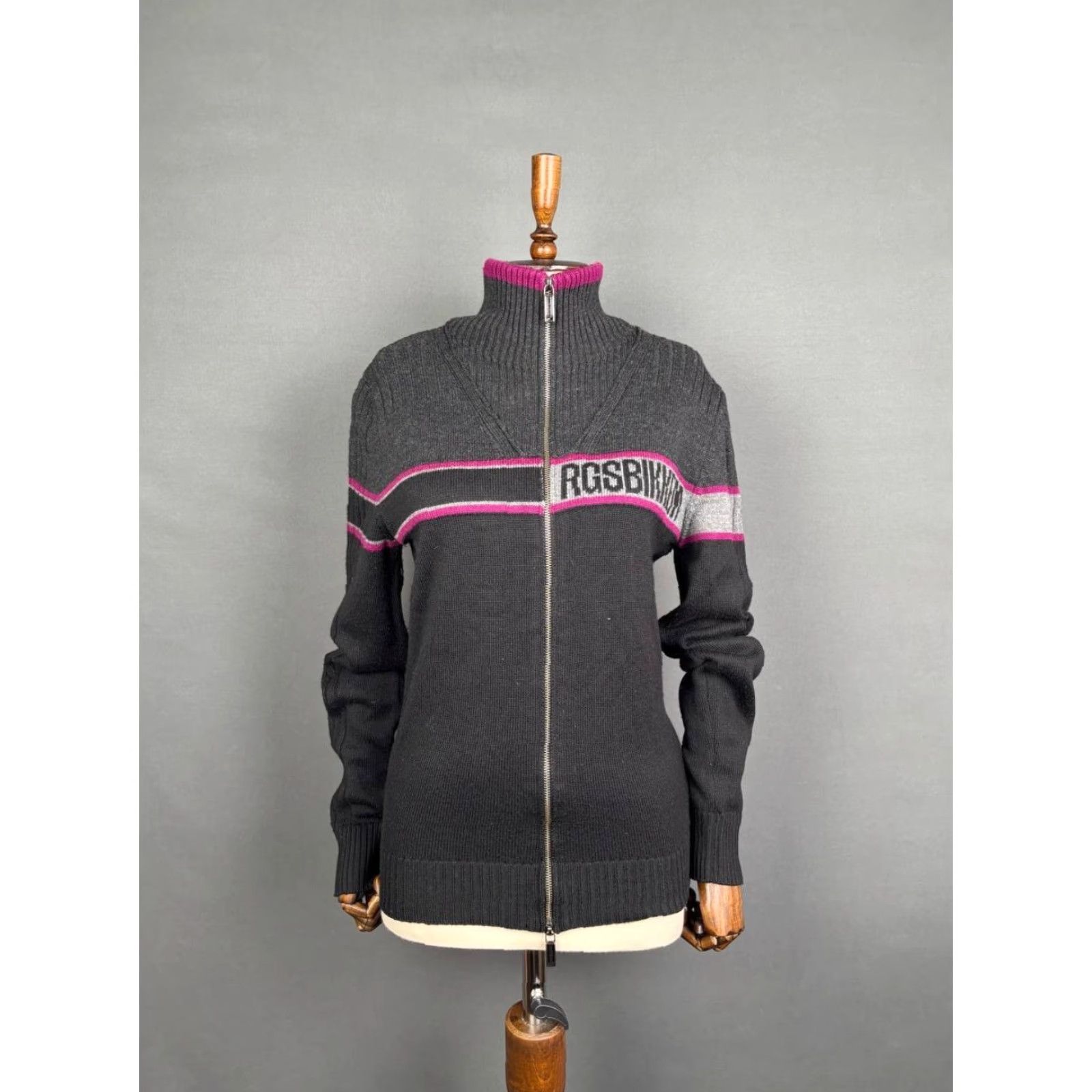 Vintage Bikkembergs Womens Sweater Cardigan M Black Wool Acrylic Knit Long Sleeve Zipper Logo Dressy Casual Womens Size M / US 6-8 / IT 42-44 - 2 Thumbnail