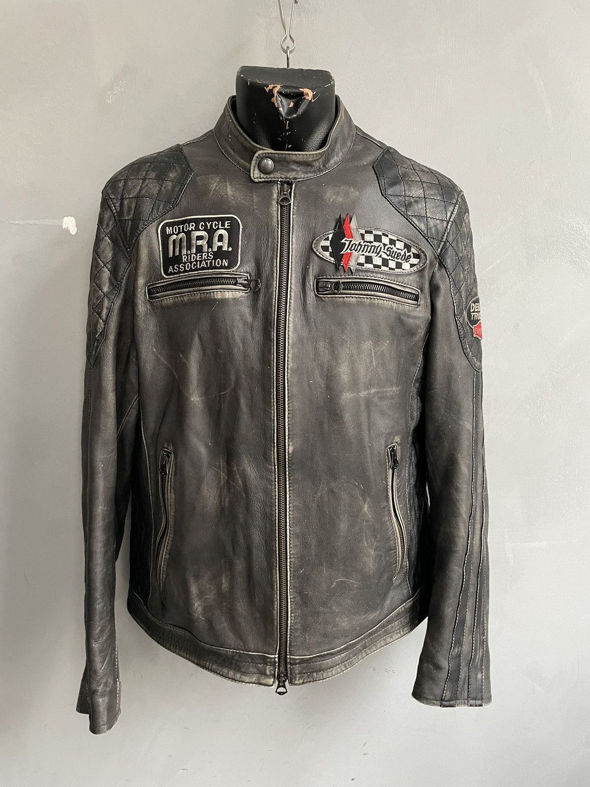 Washed Diesel style Leather Jacket moto Luxury Streetwear