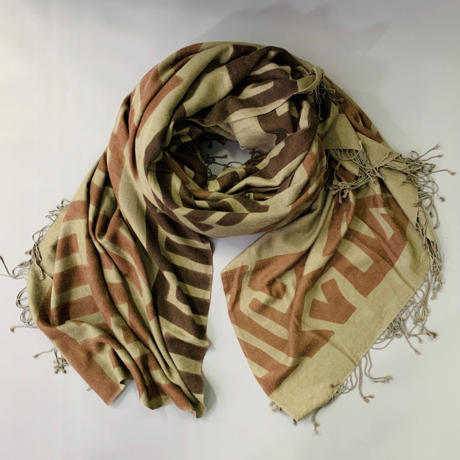 Other Brown Olive African Tribal Pashmina Silk Handpainted Shawl Size ONE SIZE - 1 Thumbnail