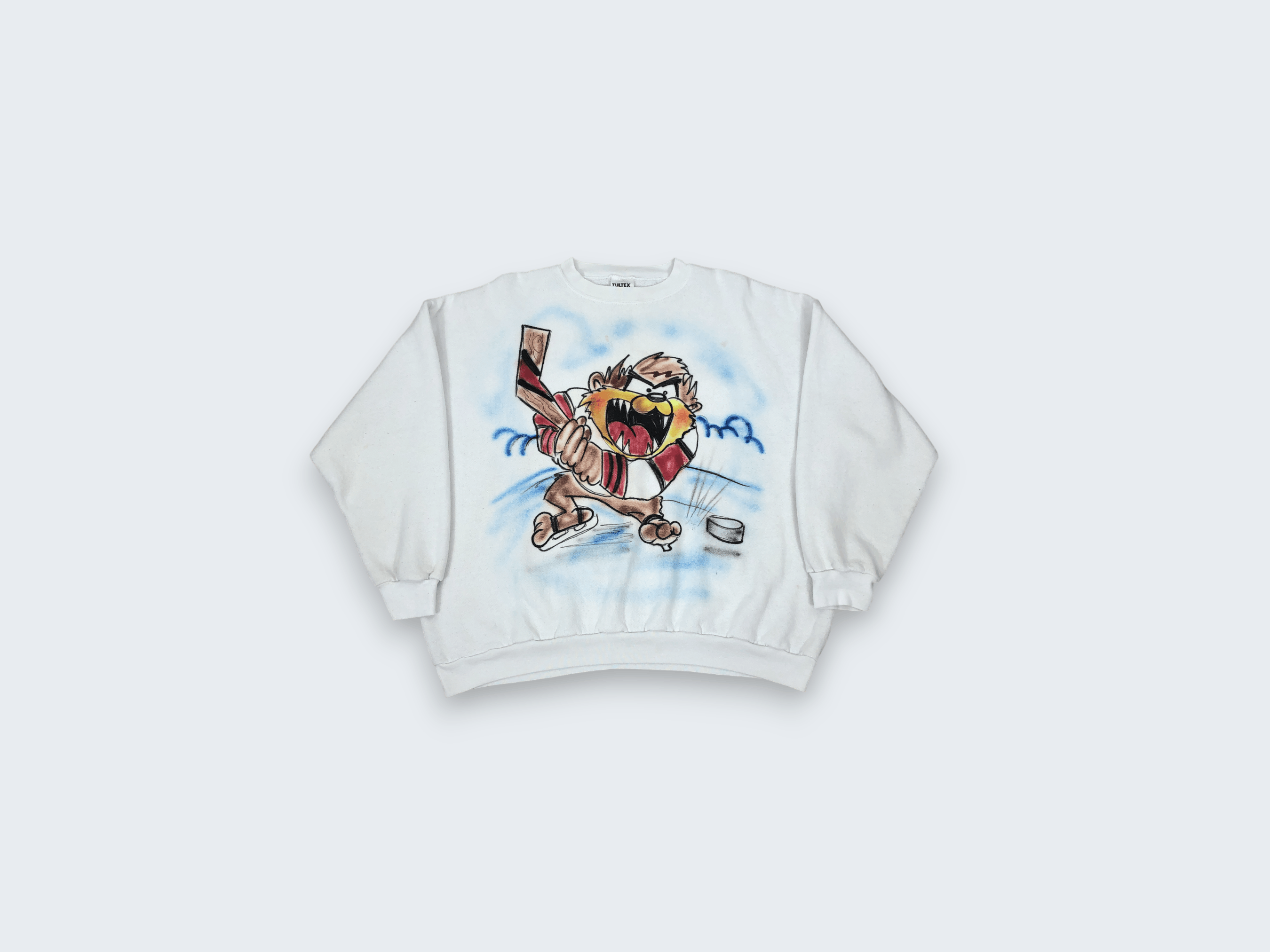 Vintage × Warner Bros Vintage 90s Tazmania Looney Tunes White Sweatshirt Size US XXL / EU 58 / 5 - 2 Thumbnail
