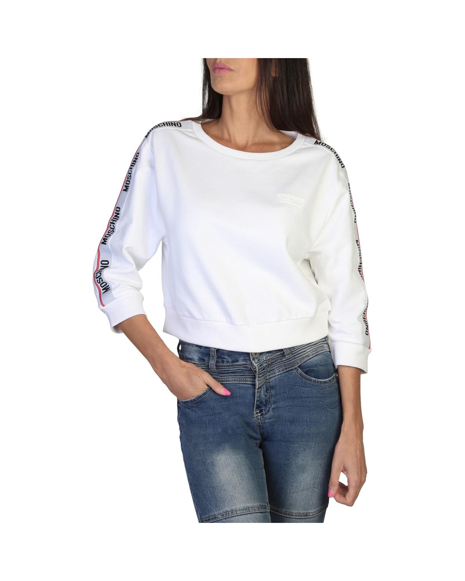 image of Moschino Round Neck 3/4 Sleeve Sweatshirt In Solid Color in White, Women's (Size XS)