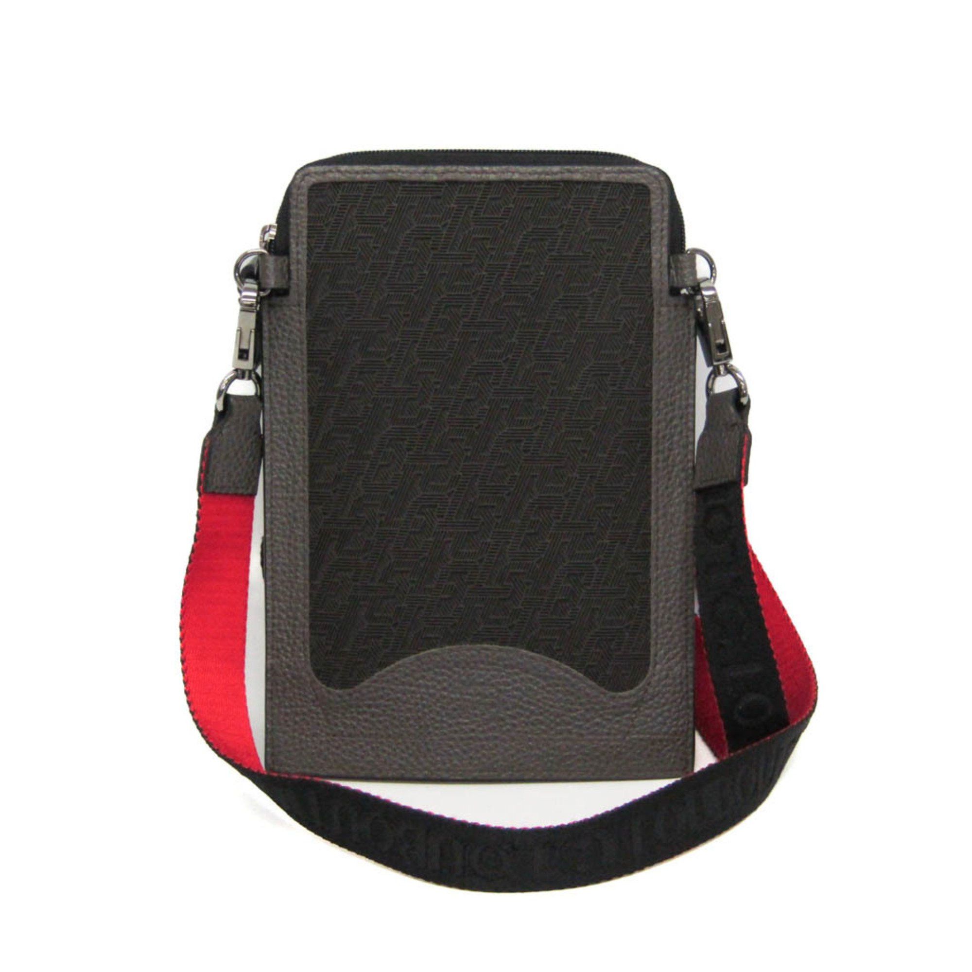 Christian Louboutin Loubilab Techno Phone Pouch 3215010 Men,women Leather Pouch,shoulder Bag Gray in Grey, Women's