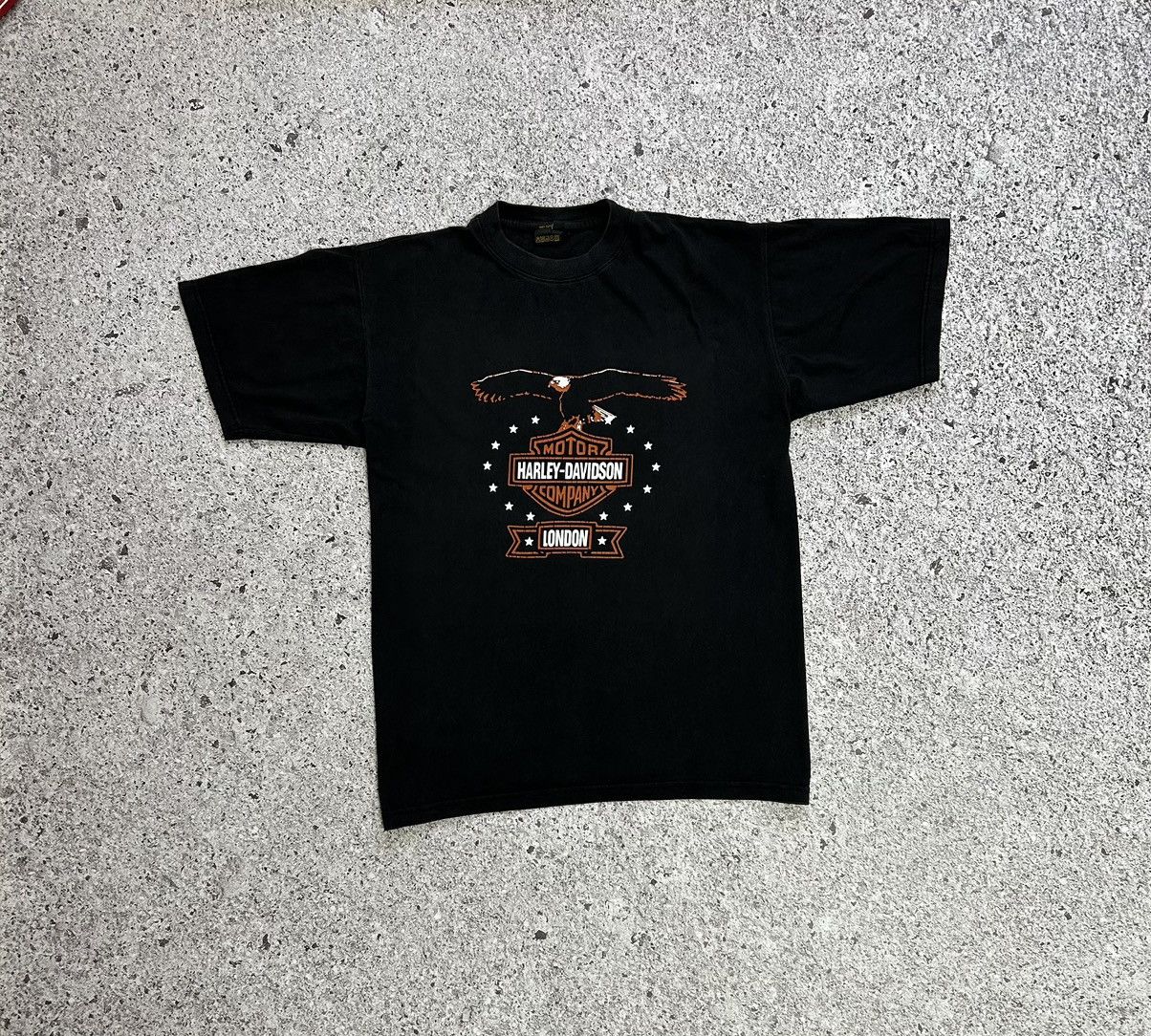 Band Tees × Harley Davidson × Vintage 🦅 Vintage Harley Davidson London Logo Eagle T-Shirt Size US XXL / EU 58 / 5 - 2 Thumbnail
