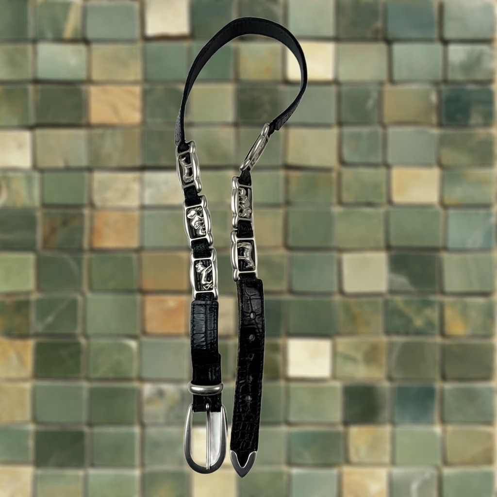 Brighton VINTAGE Brighton Black Croc Embossed Leather Belt Silver Animal Charms 33" Womens Belts Size ONE SIZE - 1 Thumbnail