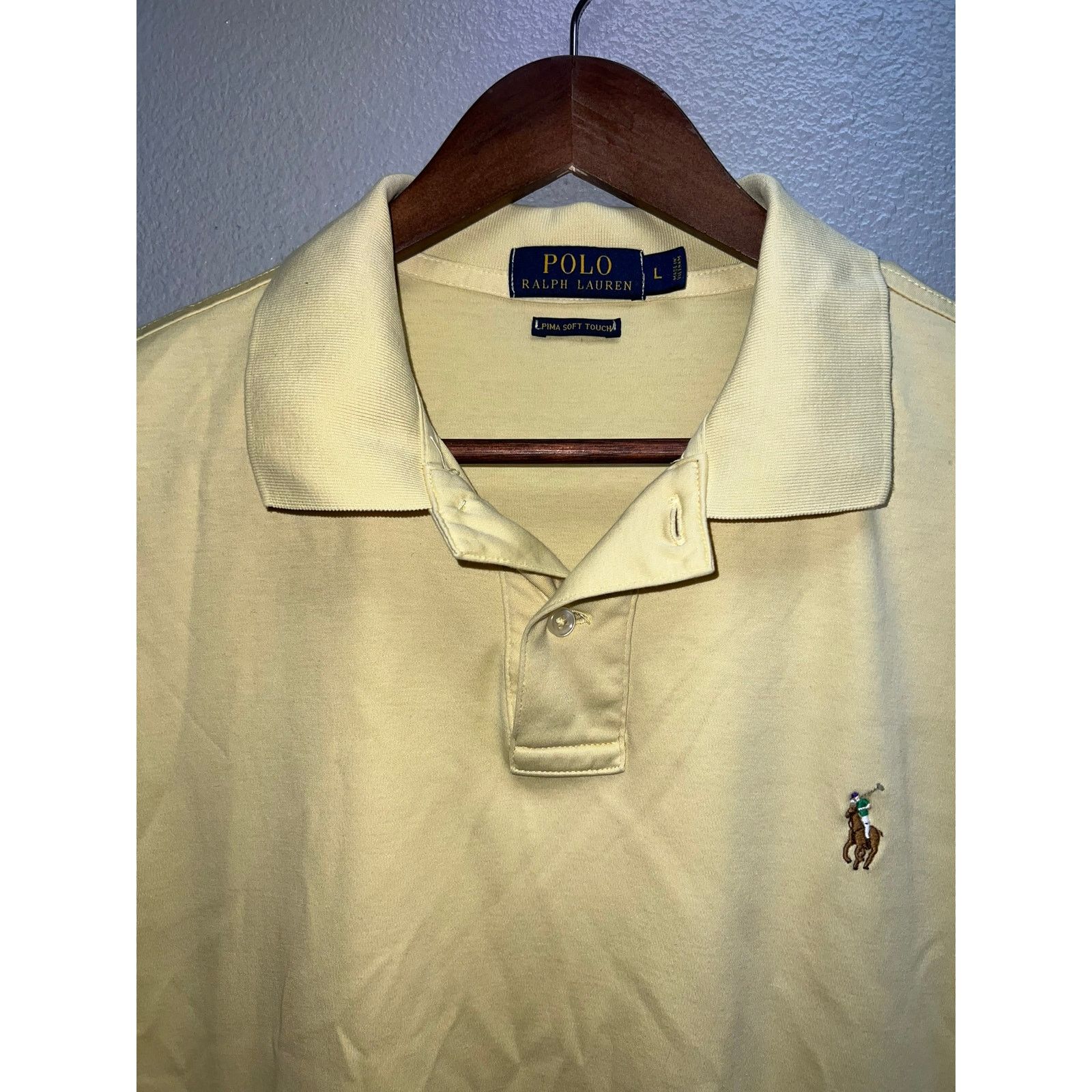 Vintage Polo Ralph Lauren Yellow Polo Shirt Short Sleeve Pony Large Size US L / EU 52-54 / 3 - 2 Thumbnail
