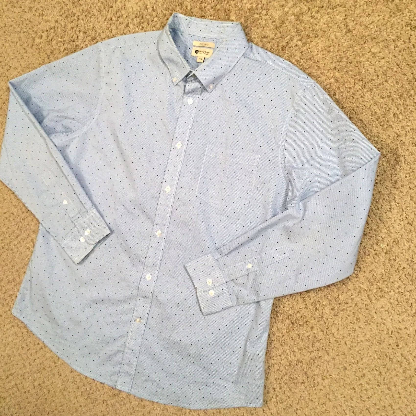 Haggar Haggar Shirt Mens Large Blue Polka Dot Long Sleeve Button-Down Size US L / EU 52-54 / 3 - 2 Thumbnail